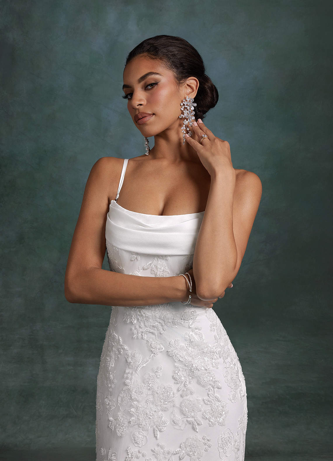 Azazie Frankie Wedding Dresses Diamond White Fit and Flare Strapless Embroidered Sequin Dress image5