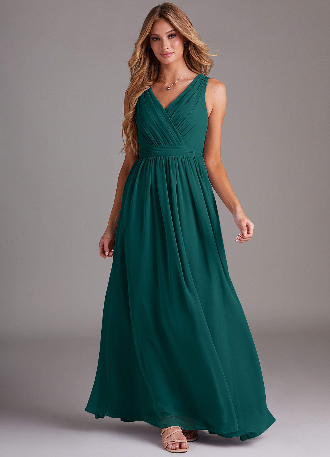 Azazie Kingsley Robes de demoiselle d'honneur Robe Trapèze en Mousseline de soie Dentelle Paon image2