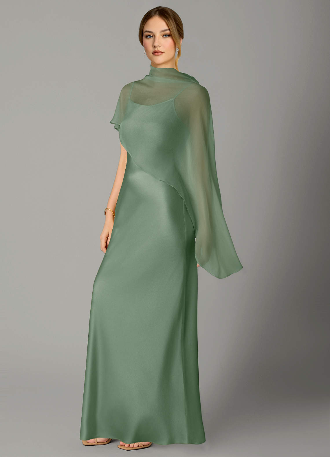 Azazie Jaleesa Brudtärnklänningar Klä av A-Linje i Stretch Satin Hög hals Matcha image3