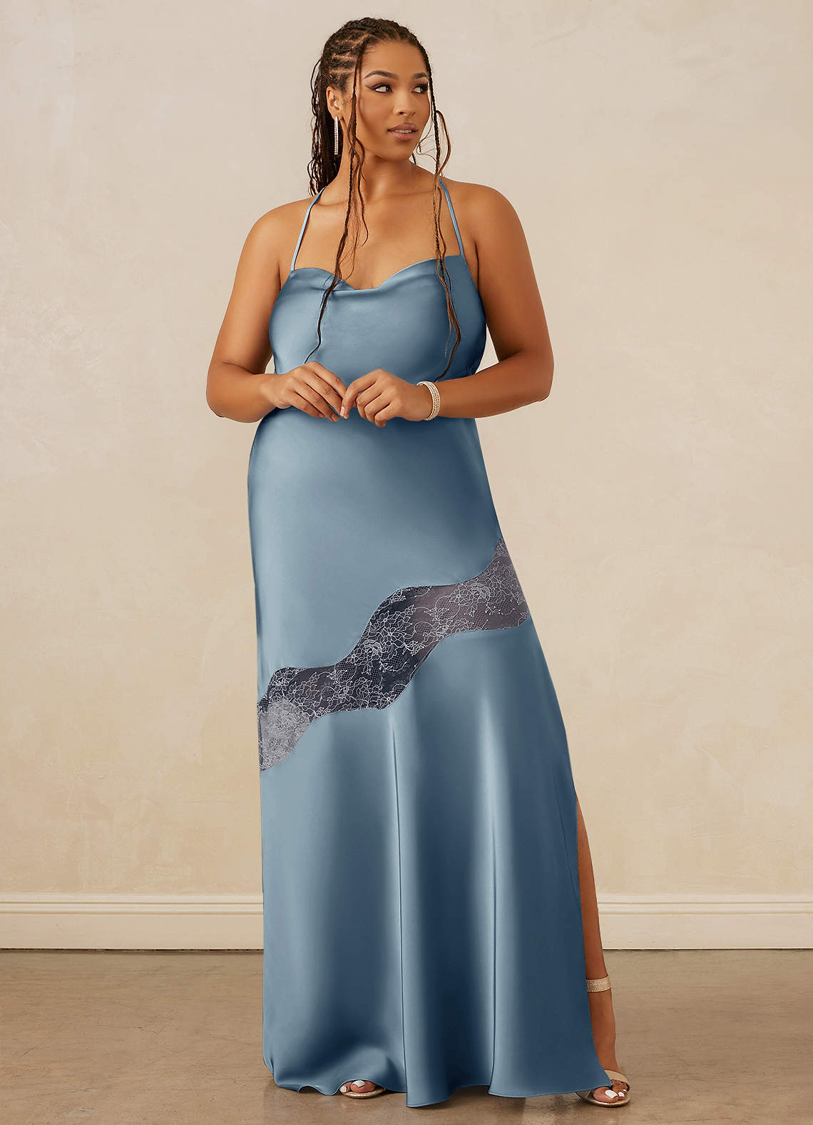 Christian Siriano Bridal for Azazie 1012 Bridesmaid Dresses Chantilly Lace Cut Out Stretch Satin Slip Dress image7