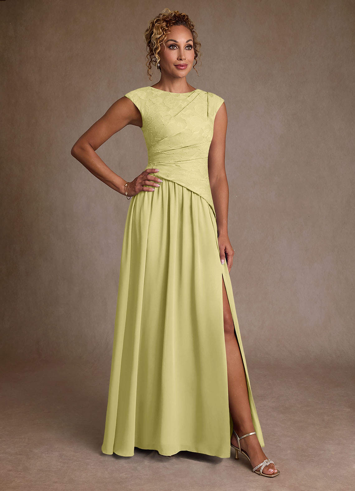 Azazie Kalleen Abiti per la Madre della Sposa Abito A-Line in Chiffon Plissettato Sorbetto Al Limone image1