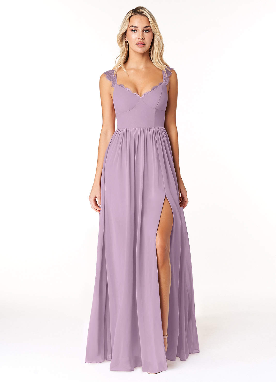 Azazie Cleobella Bridesmaid Dresses Wisteria A-Line Sweetheart Lace Chiffon Dress image1
