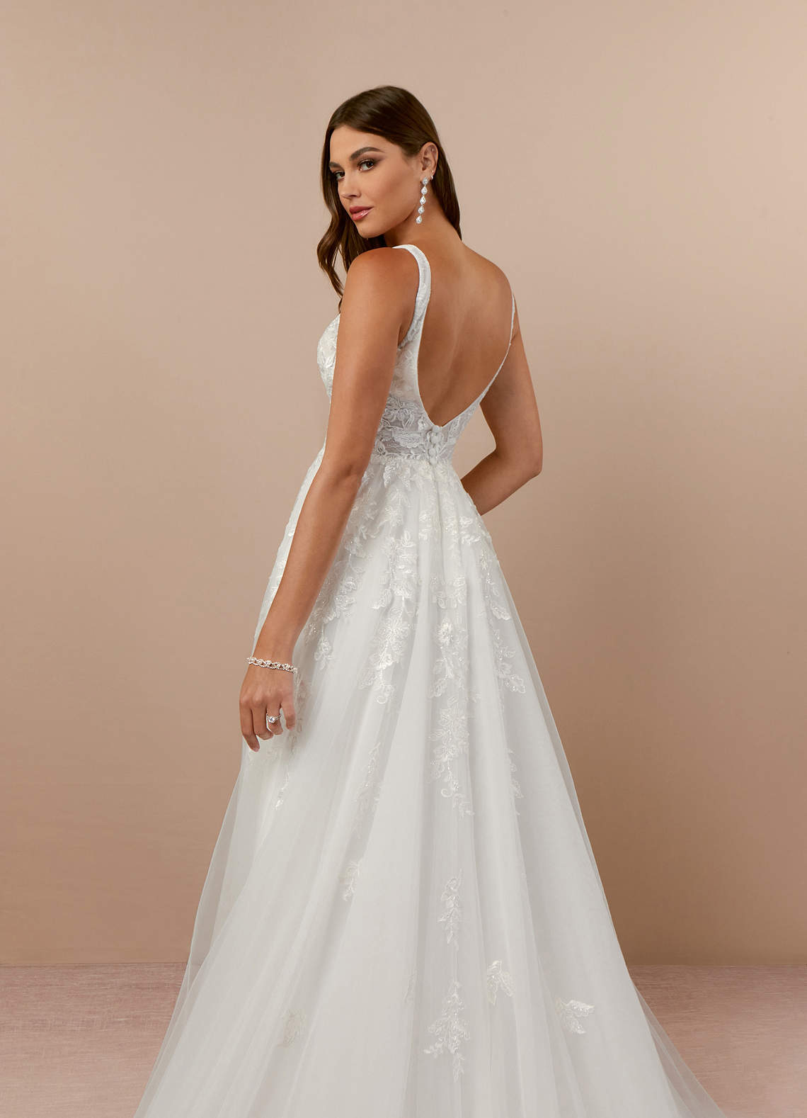 Azazie Sorella Wedding Dresses Diamond White A-Line V-Neck Sequins Tulle Dress image5