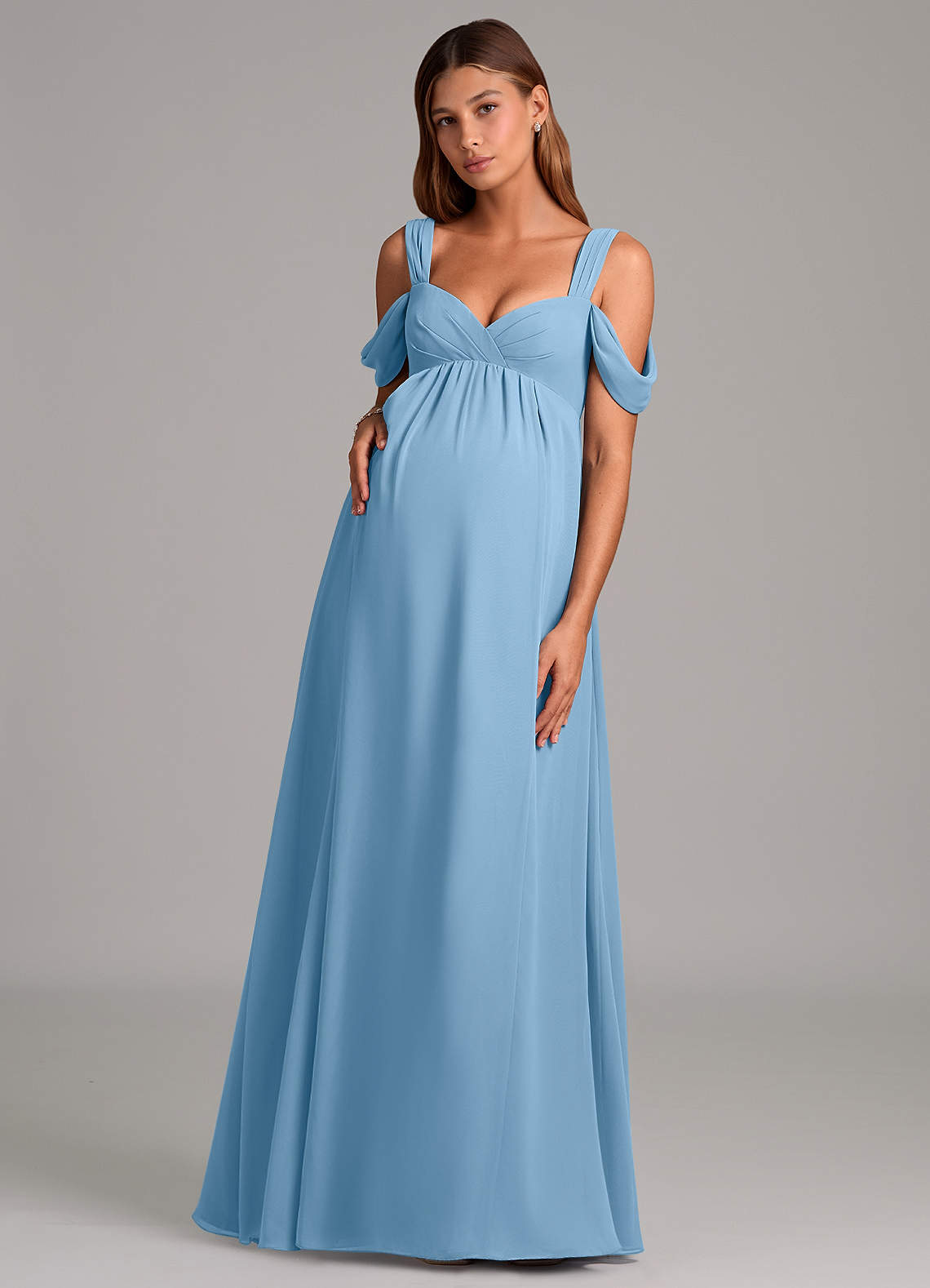 Azazie Rhea Maternity Bridesmaid Dresses A-Line Pleated Chiffon Floor-Length Dress image1