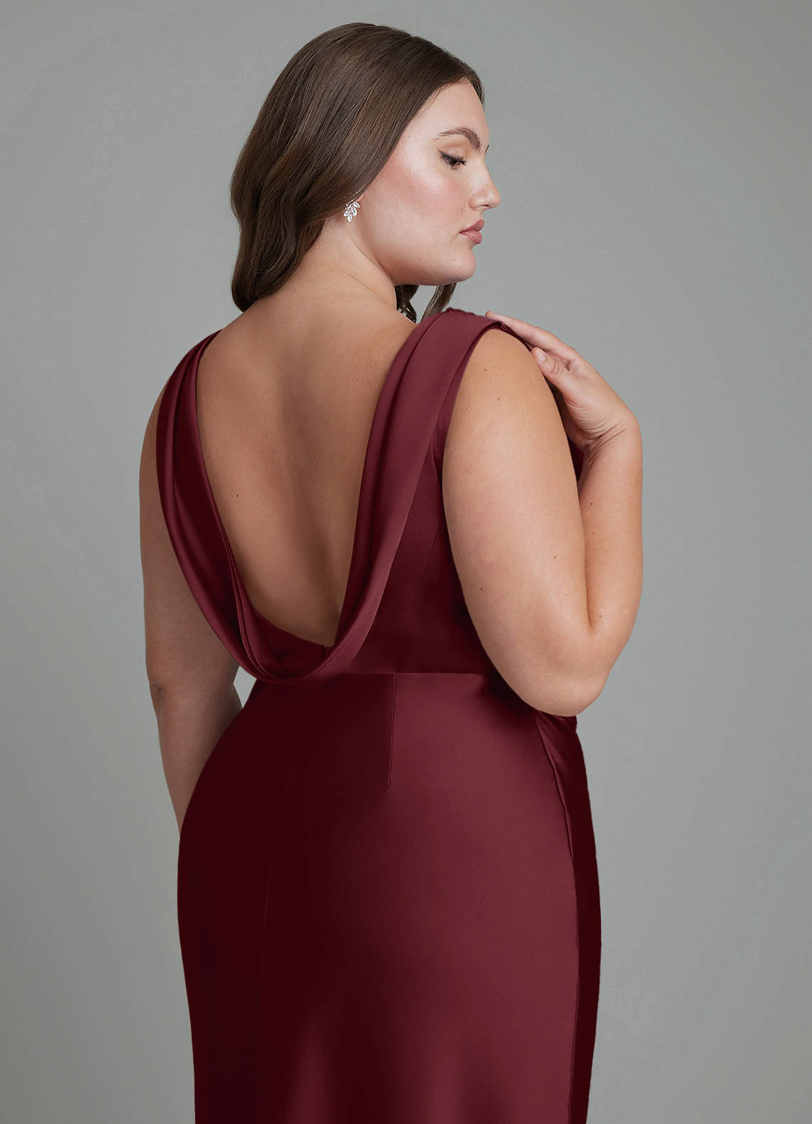 Azazie Kieryn Bridesmaid Dresses Cabernet Mermaid Pleated Stretch Satin Dress image13