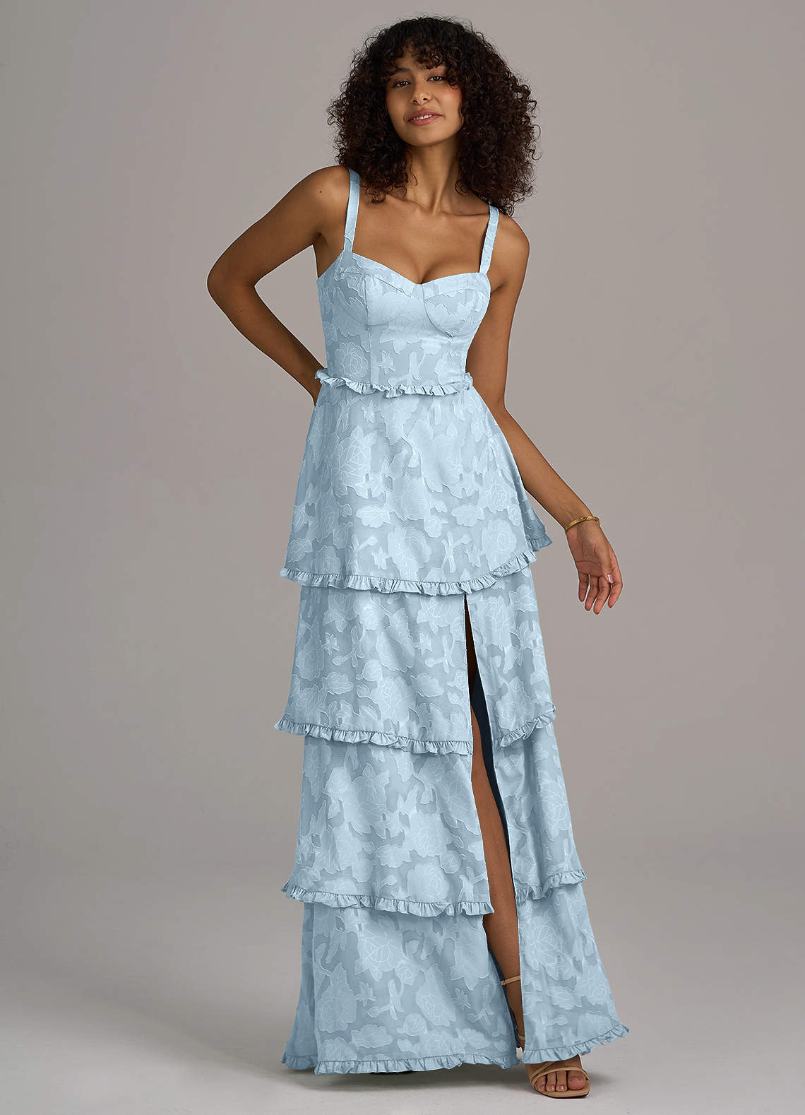 Azazie Romie Sky Blue Floral Burnout Bridesmaid Dresses | Azazie