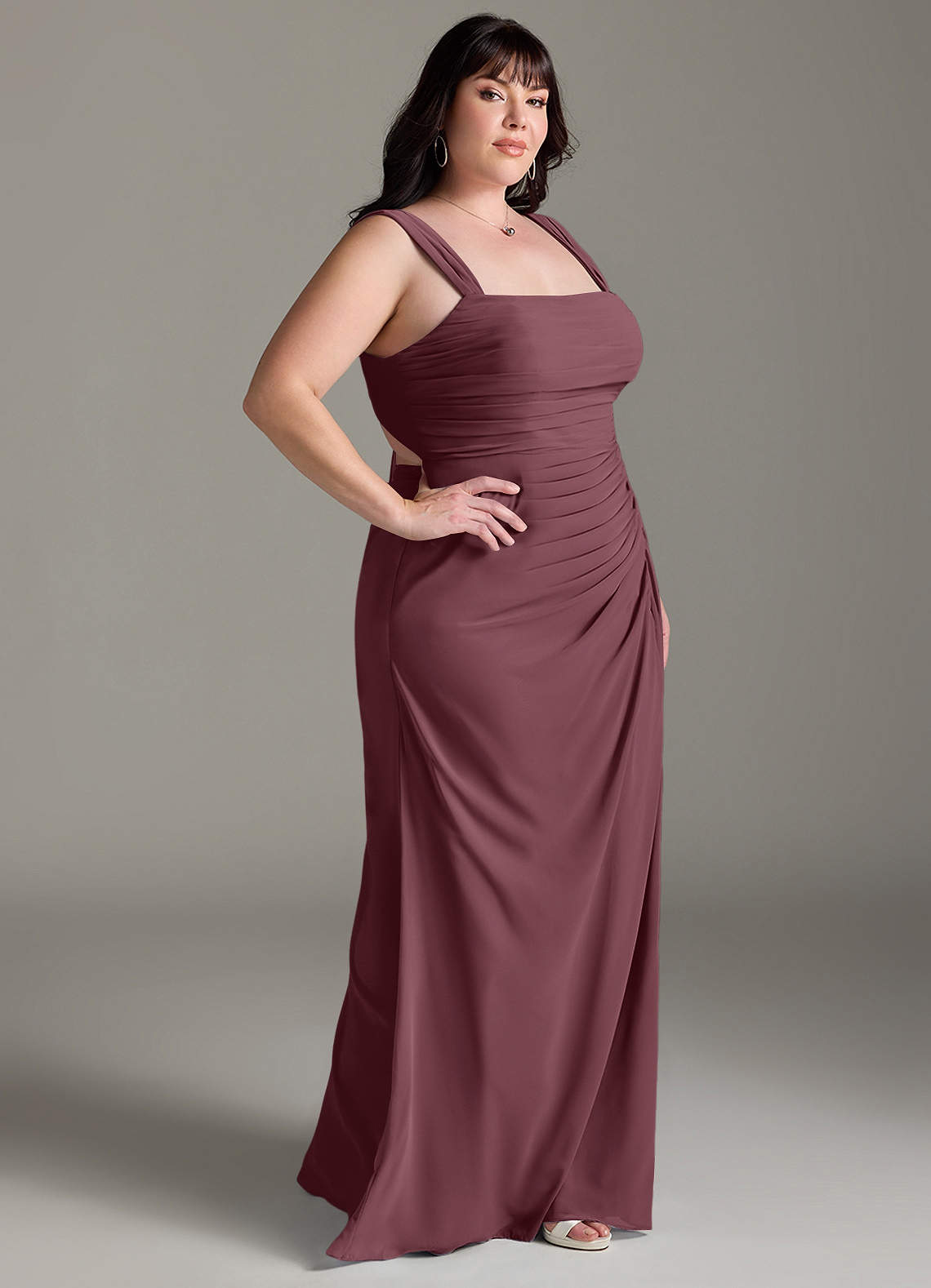 Azazie Jesaphine Jurken voor bruidsmeisjes Jurk van Chiffon met Kolom Boog Sangria image10