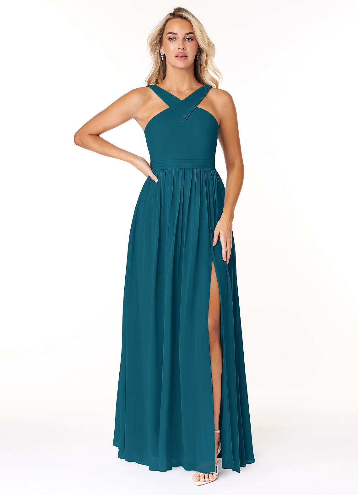 Azazie Elvira Bridesmaid Dresses Ink Blue A-Line Pleated Chiffon Dress image1