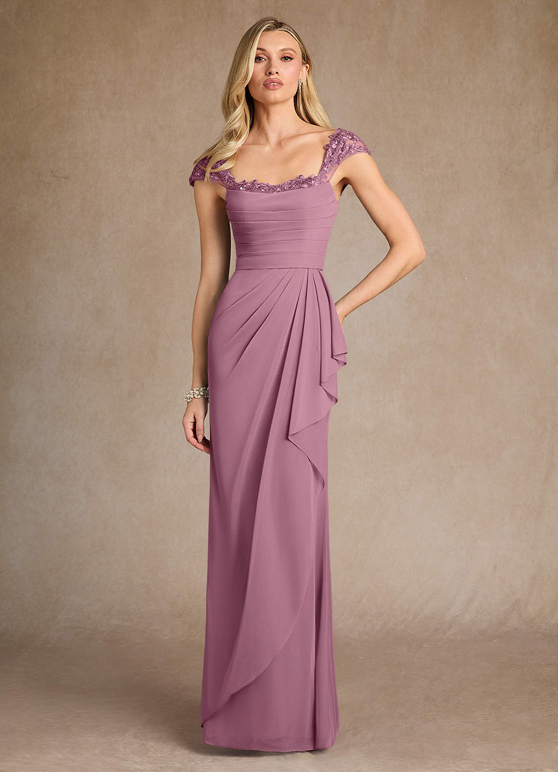 Azazie Belfast Mother of the Bride Dresses Vintage Mauve Sheath Lace Mesh Dress image1