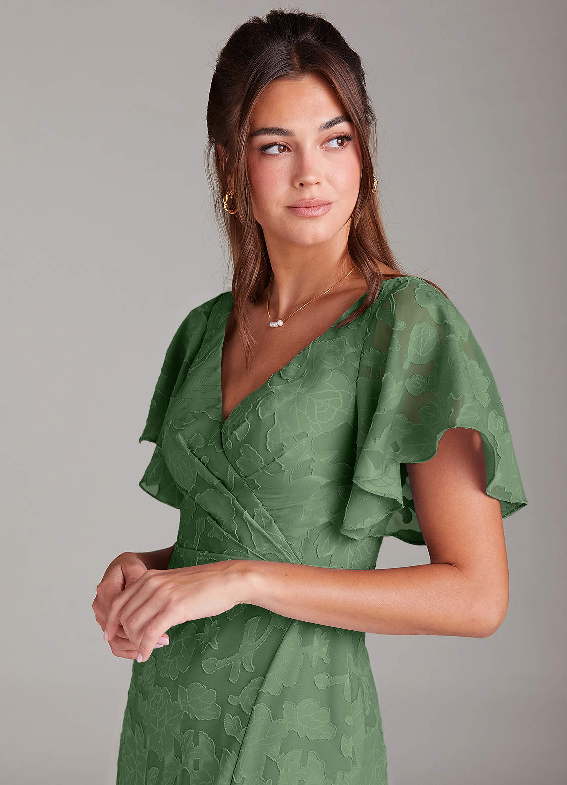 Azazie Ambrosia Bridesmaid Dresses Eucalyptus A-Line Pleated Floral Burnout Dress image5