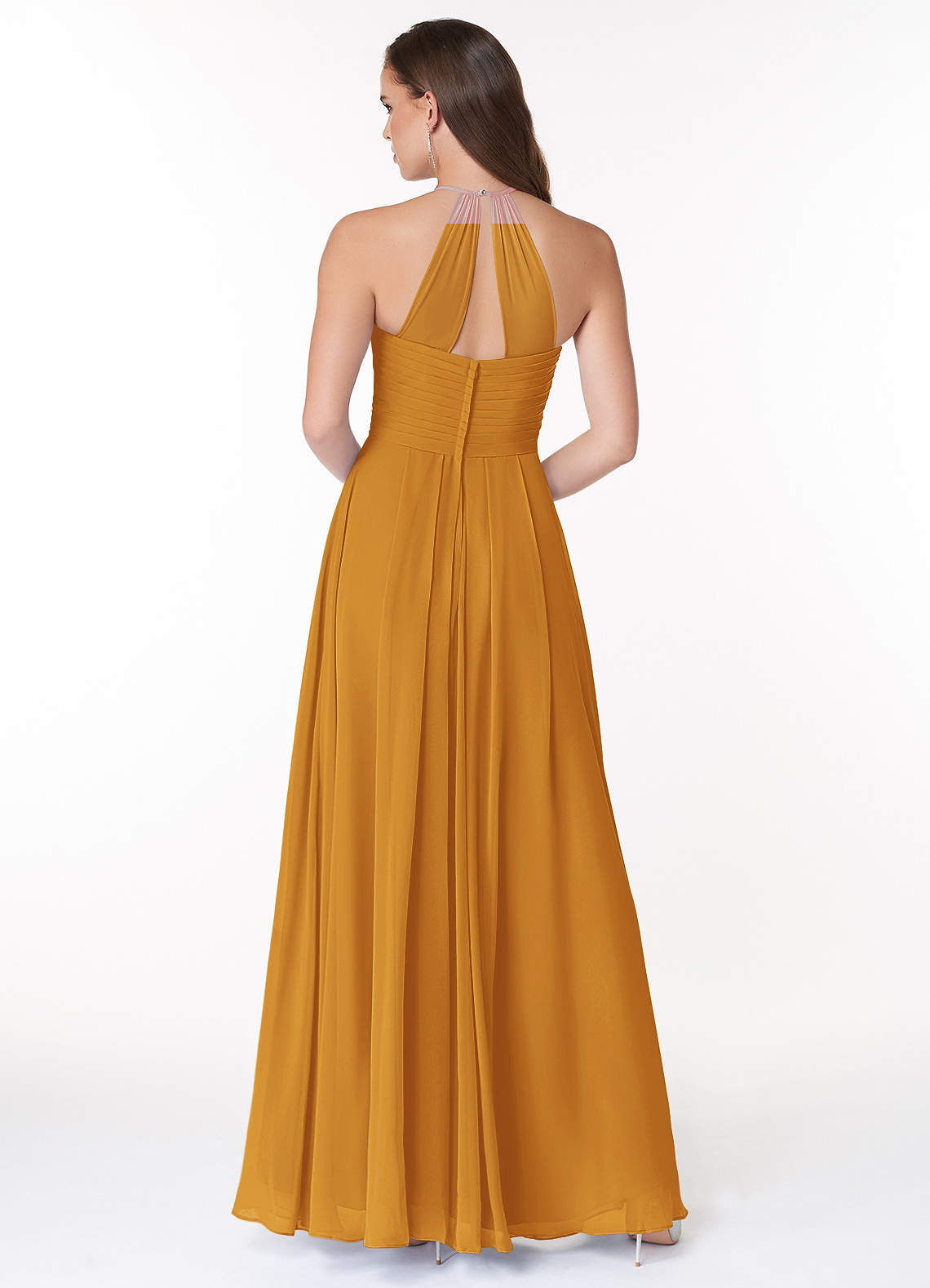 Short Sleeves A-line Ginger Yellow Chiffon Slit Bridesmaid Dresses
