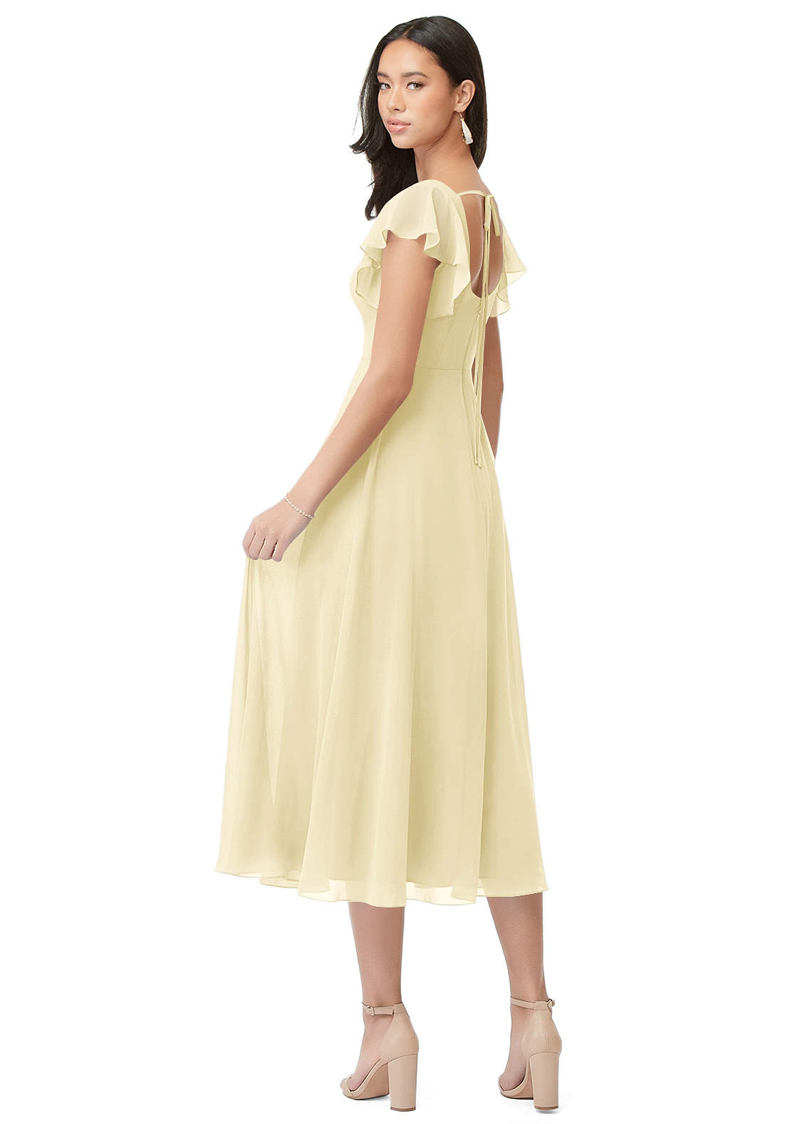 Azazie Bondi Bridesmaid Dresses Lemon Sorbet A-Line Ruched Chiffon Dress image1