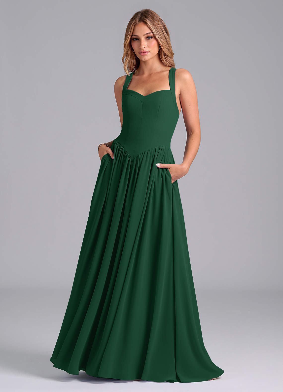 Azazie Francis Bridesmaid Dresses Dark Green A-Line Corset Chiffon Dress image1