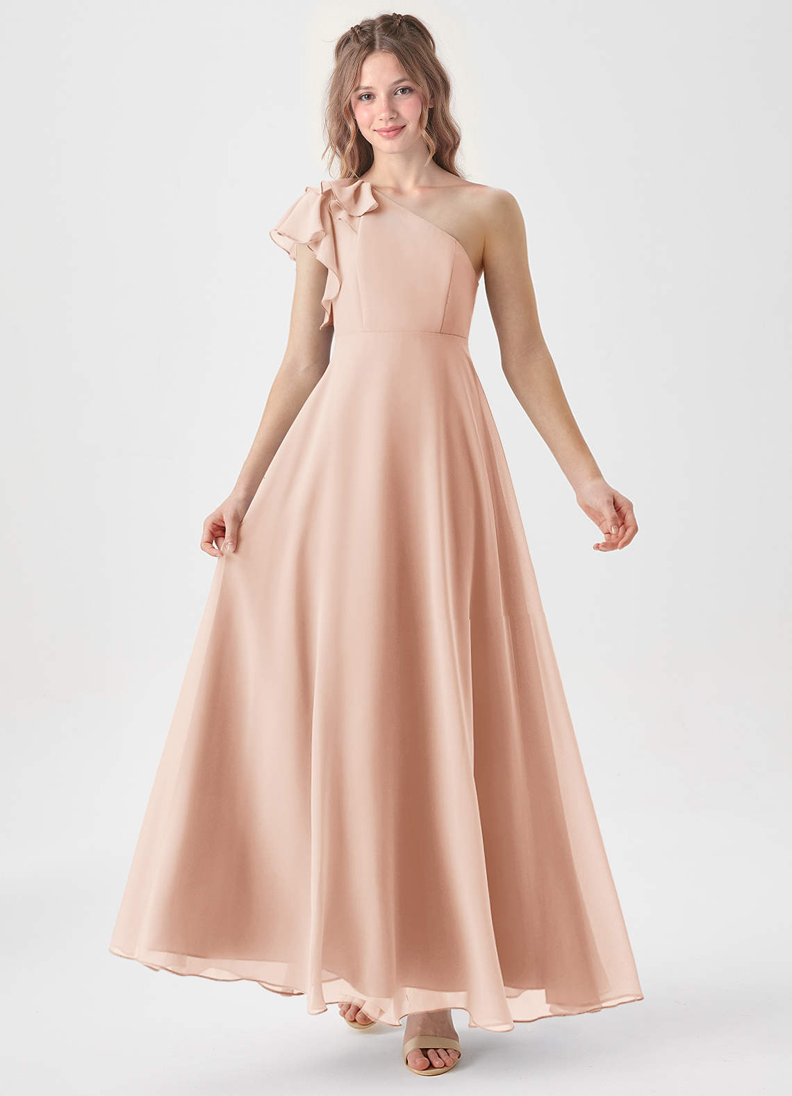 Azazie Arabella Junior English Rose A-Line Ruched Chiffon Dress image1