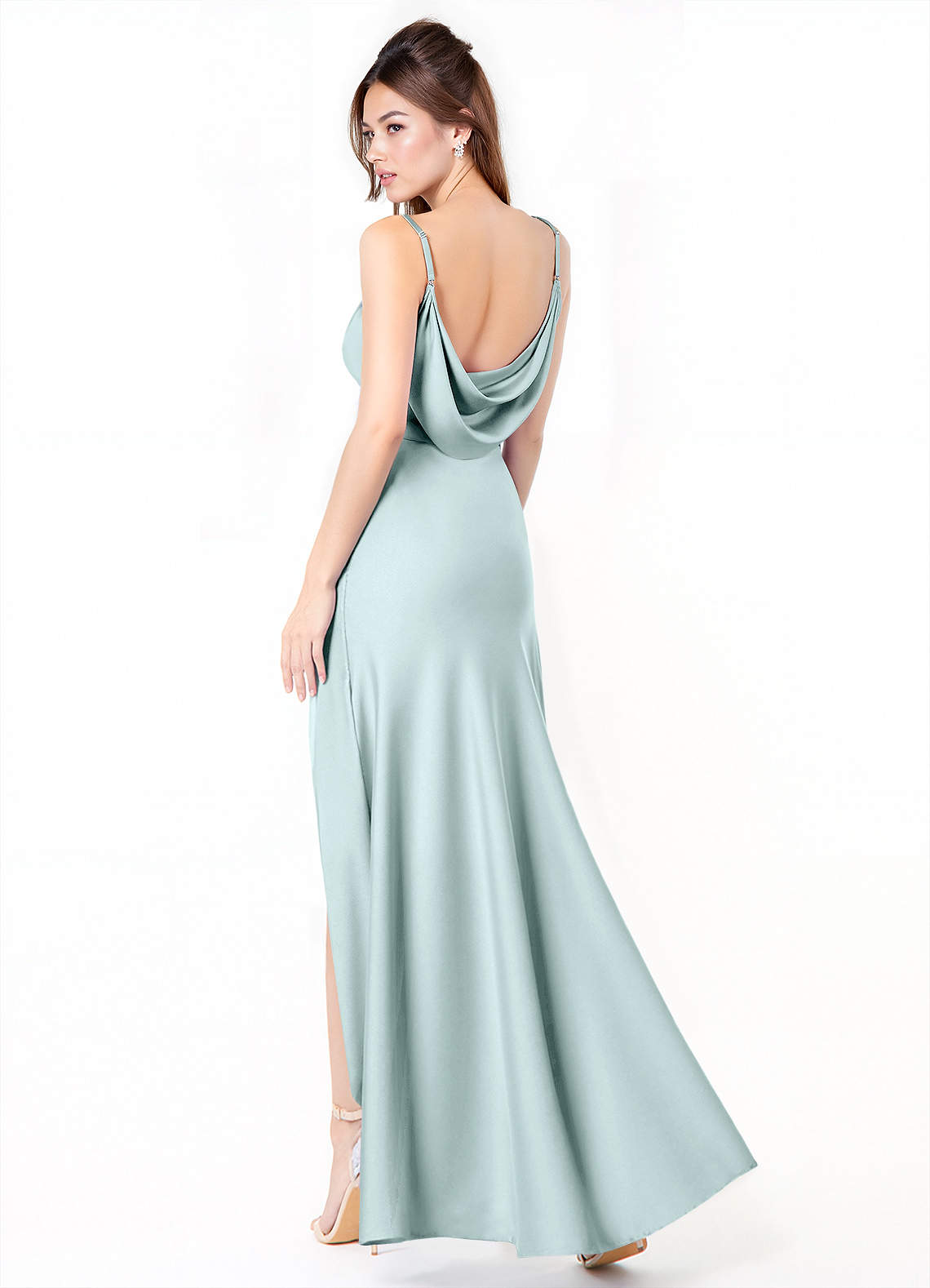 Azazie Alaija Bridesmaid Dresses Sea Glass Mermaid Side Slit Stretch Satin Dress image1