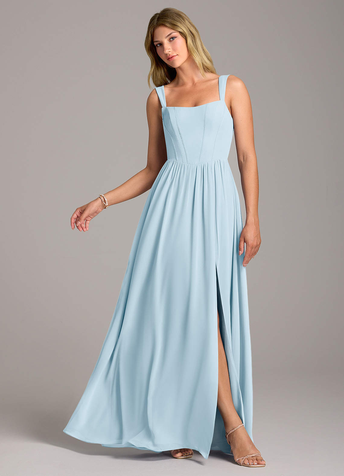 Azazie Rosaline Brautjungfernkleider A-Linie Seitliche Cut-Outs Chiffon Kleid Himmelblau image1