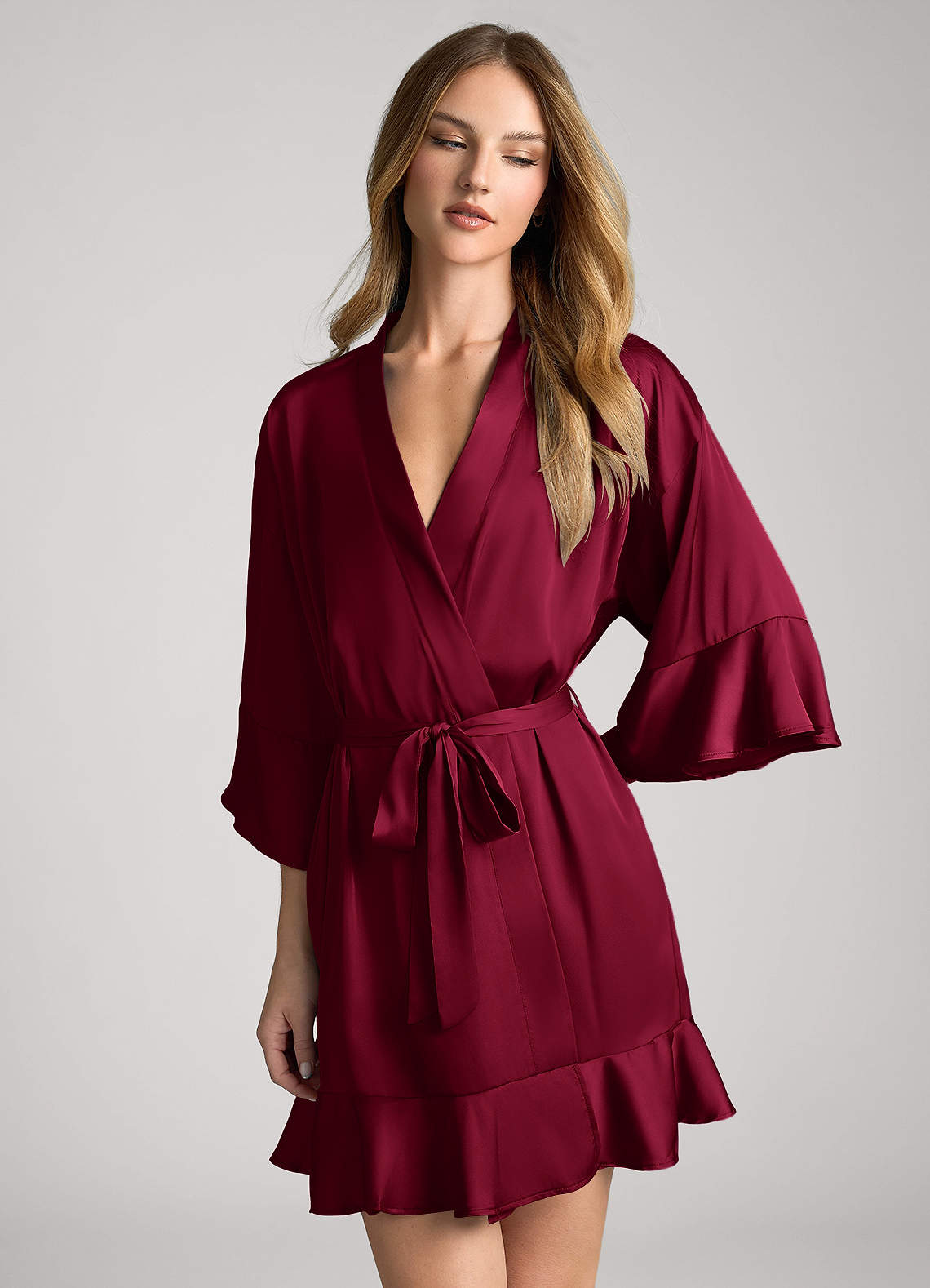 front Ruffled Satin Robe