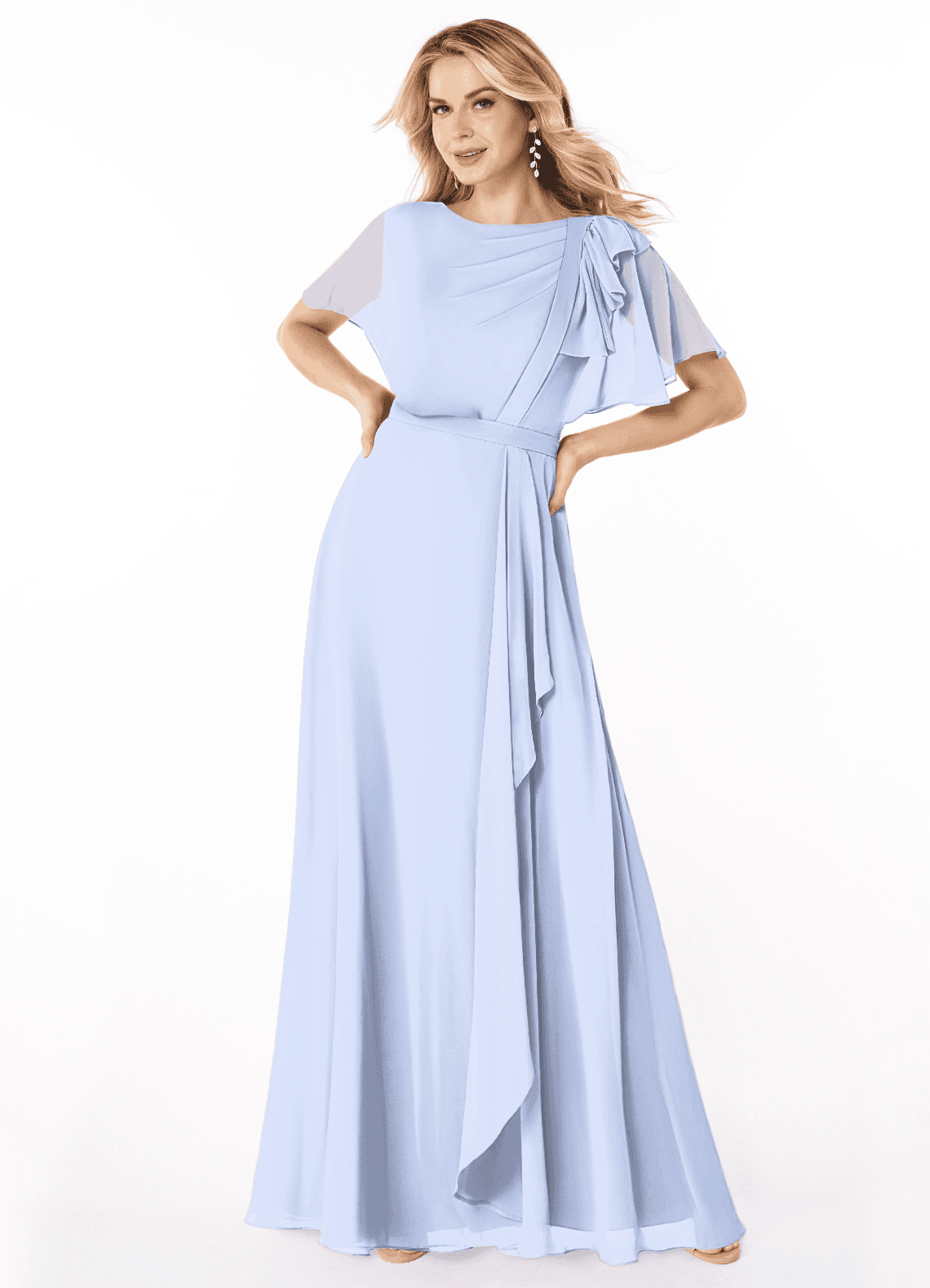 Azazie Aaliyah Modest Bridesmaid Dresses A-Line Scoop Pleated Chiffon Floor-Length Dress image1