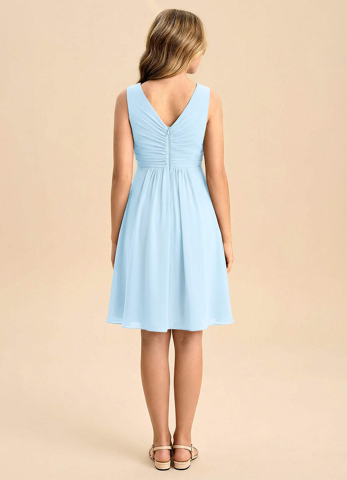 Azazie Skyla Junior A-Line Plisseret Chiffon Mini Junior brudepige Kjole image1