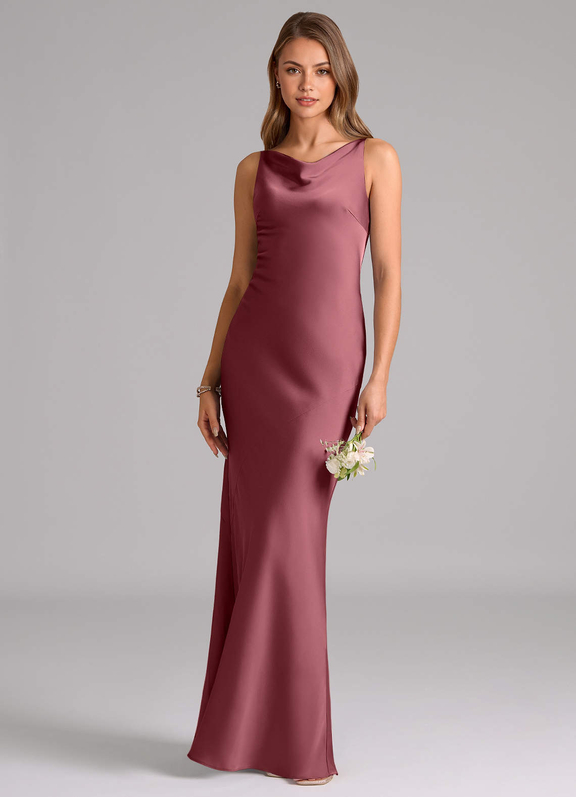 Azazie Allettie Bridesmaid Dresses Desert Rose Mermaid Stretch Satin Dress image1