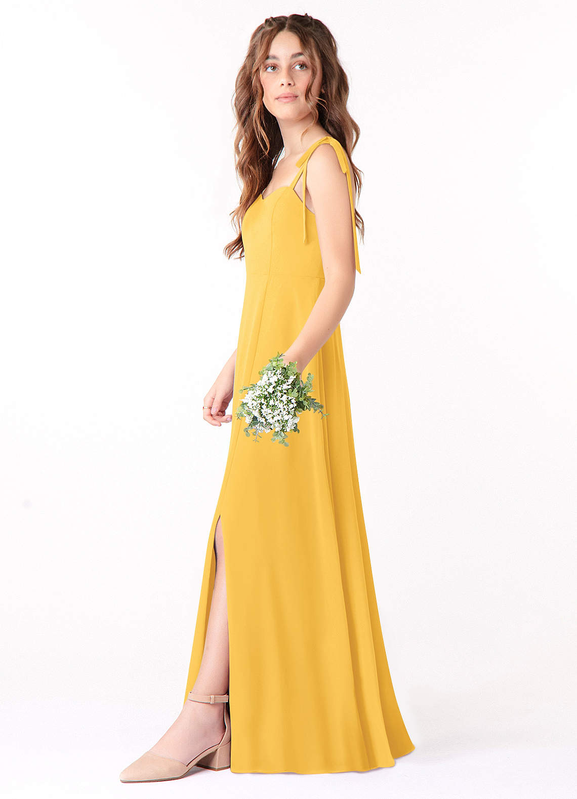 Azazie Rosey Junior Marigold A-Line Sweetheart Neckline Chiffon Dress image2