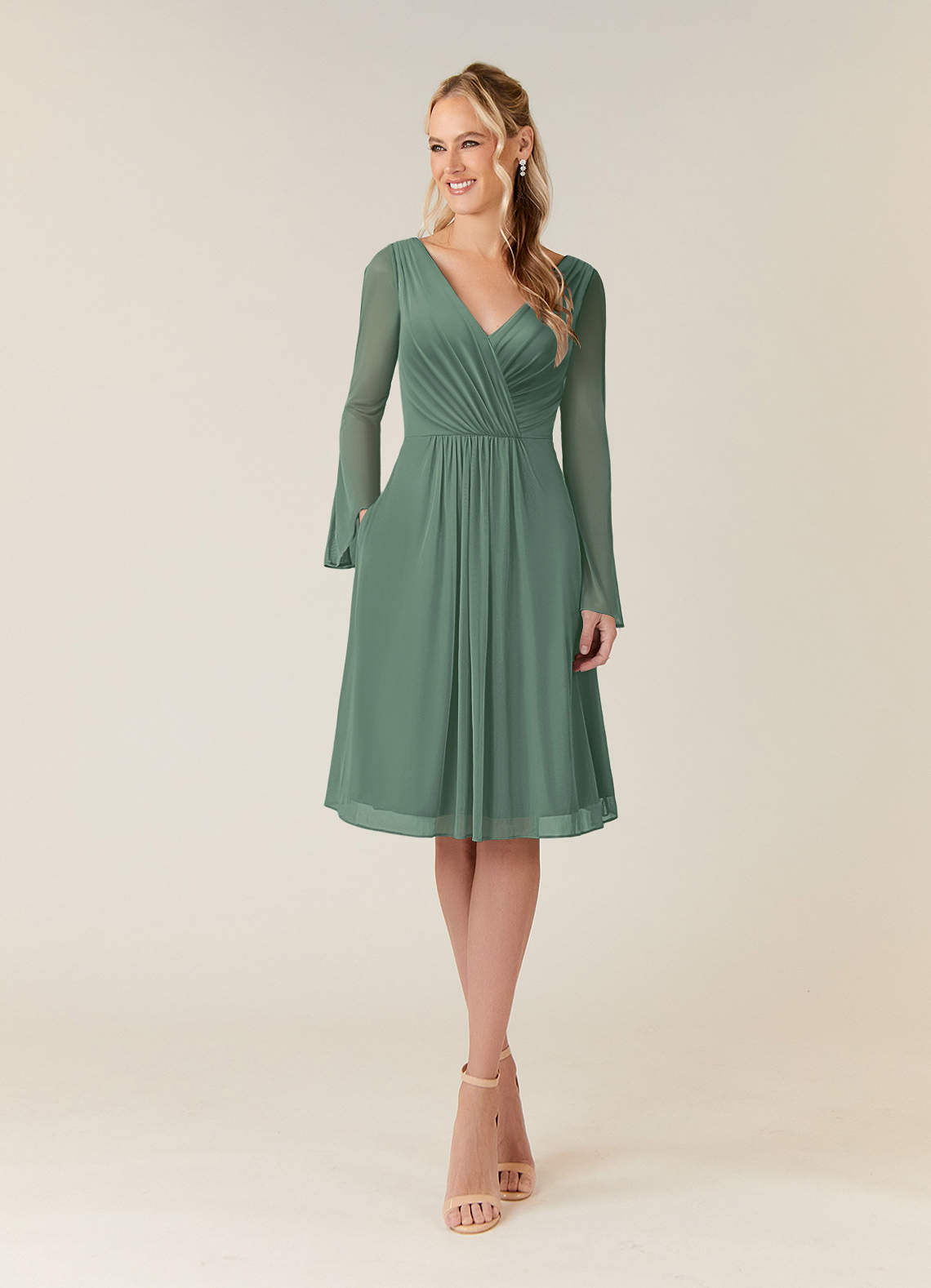 Azazie Teraso Mother of the Bride Dresses Eucalyptus A-Line Pleated Mesh Dress image1