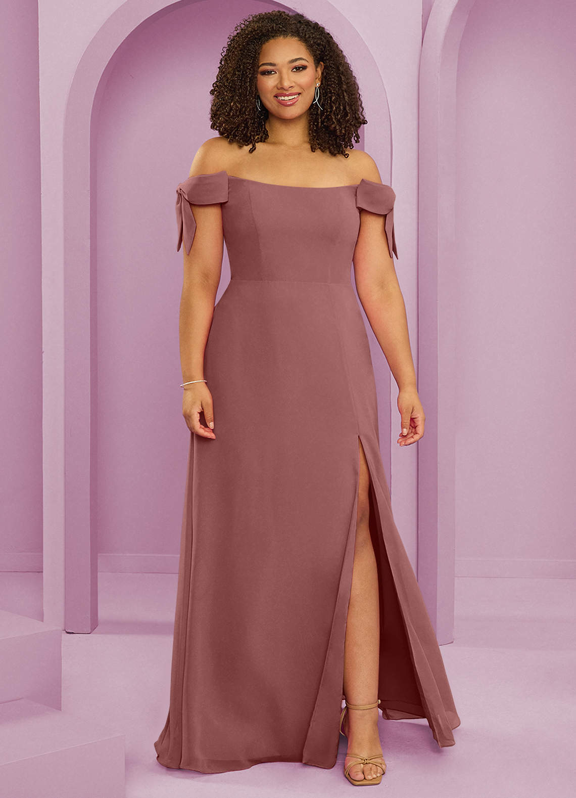 Barbie ♥ Azazie Vestidos de damas de honor Vestido de Rosa Del Desierto de Gasa de Corte en A Convertible con Vestidos sin tirantes image1