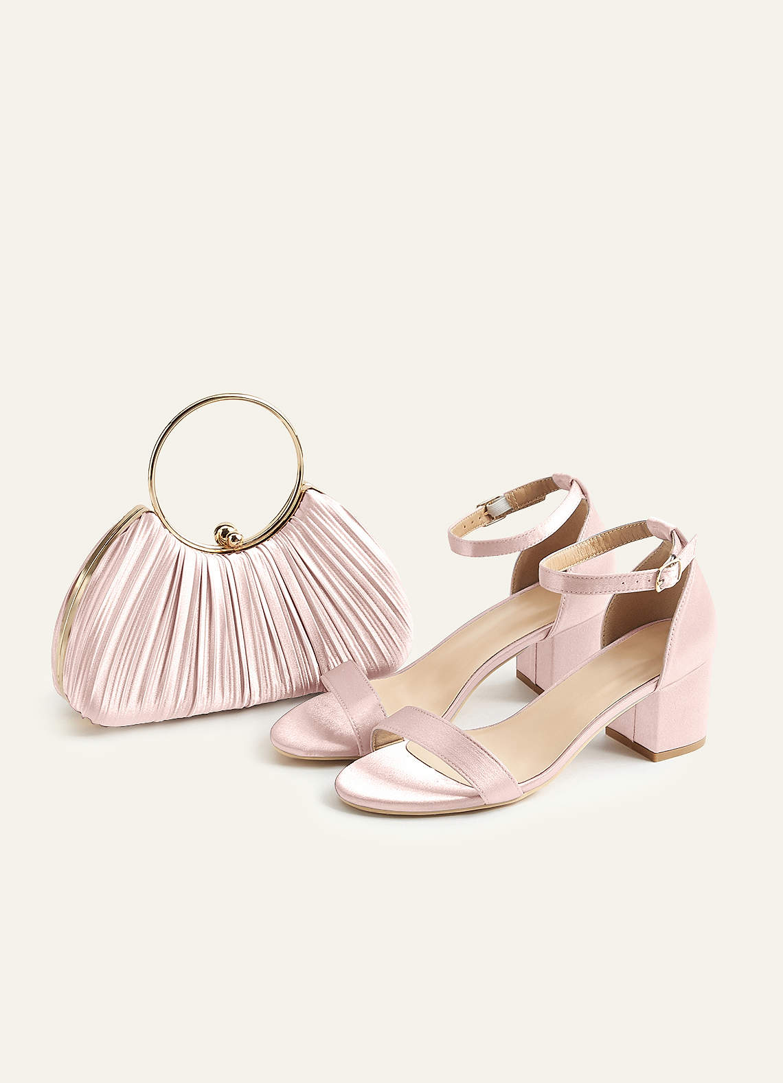 front Matching Color Metallic Satin Pleated Handbag