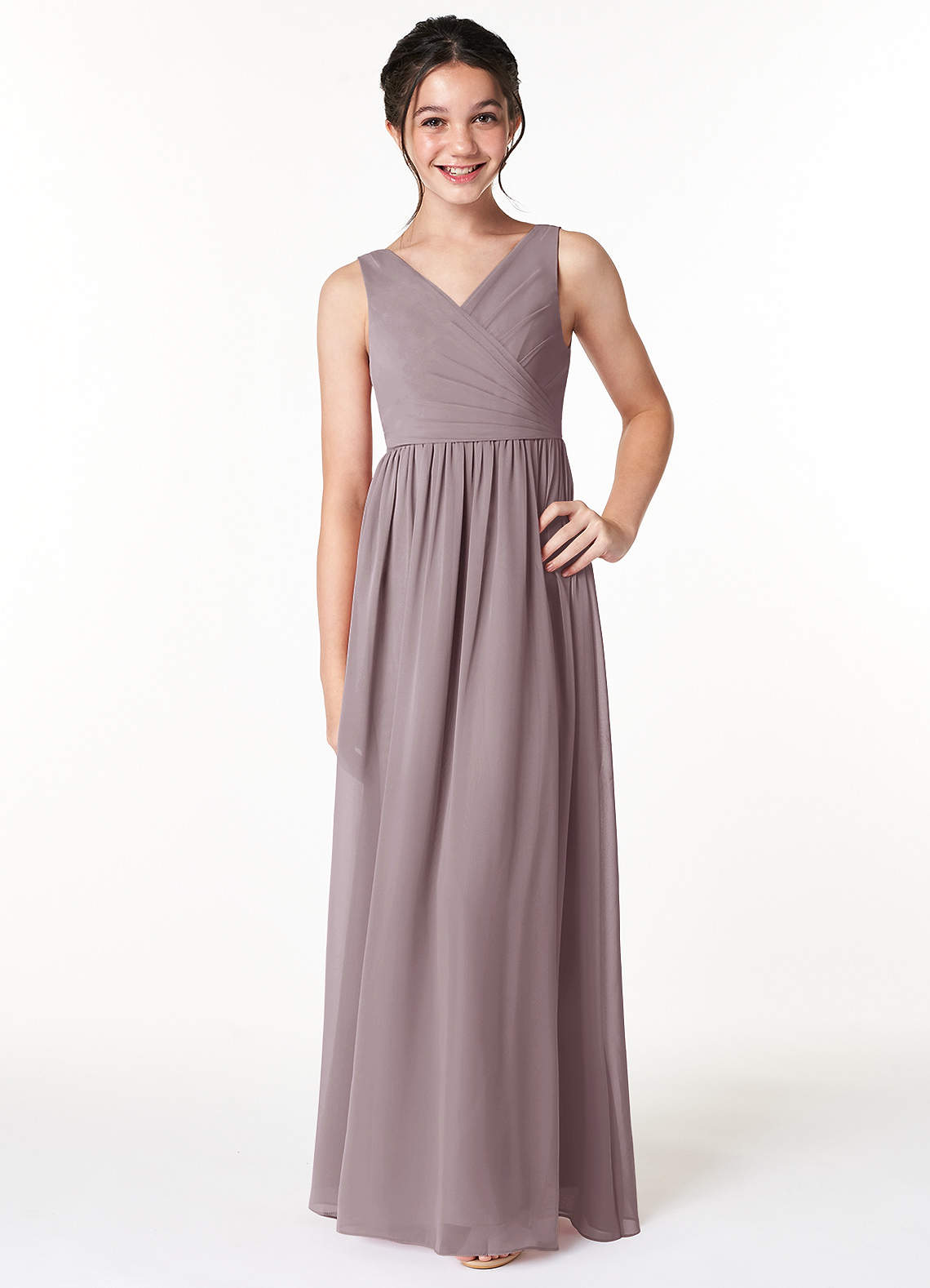 Azazie Sawyer Junior Dusk A-Line Pleated Chiffon Dress image1