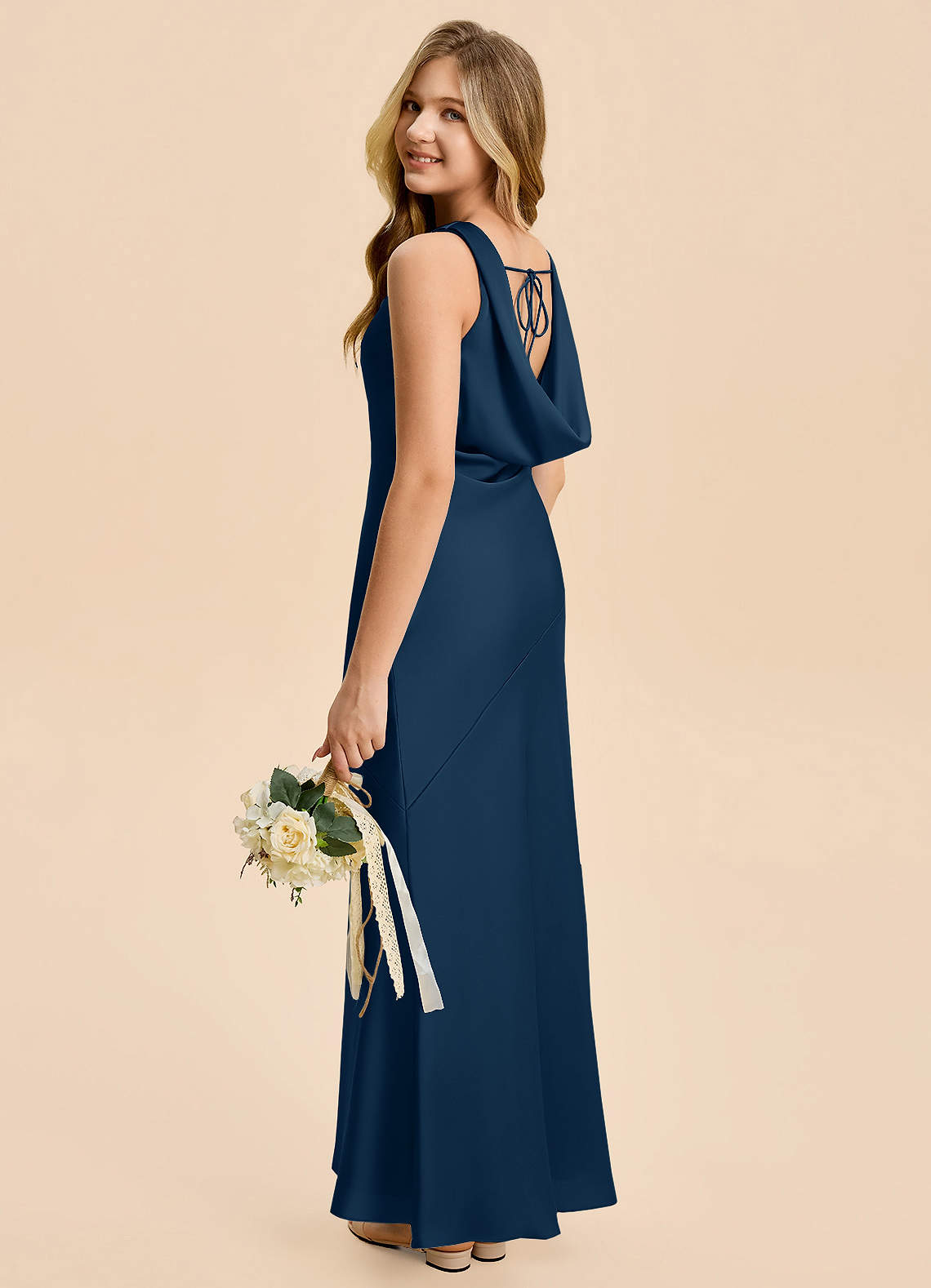 Azazie Rylina Junior Meerjungfrau-Linie Stretch-Satin Kleid Dunkelmarine image4