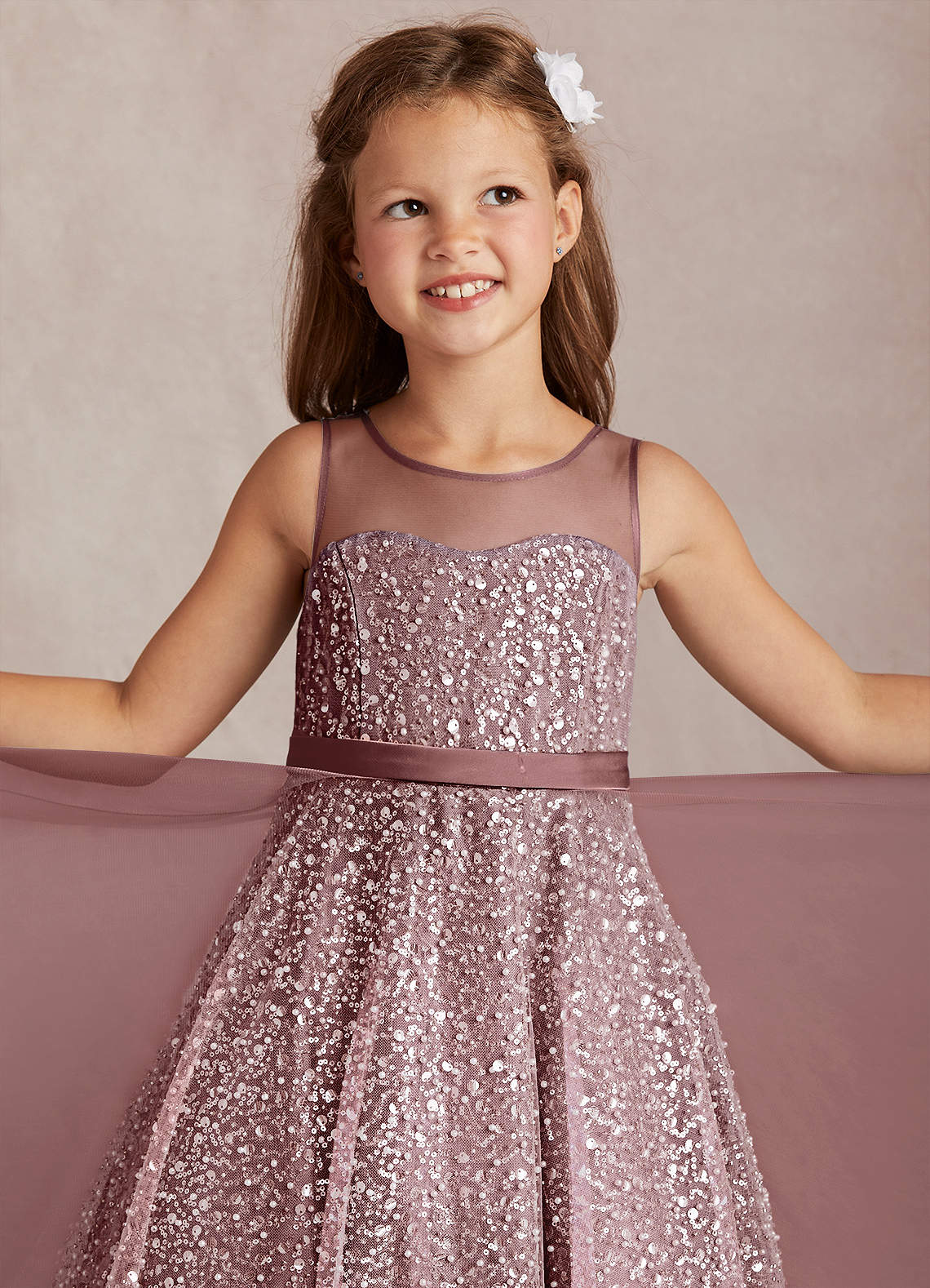 Azazie Siwa Flower Girl Dresses Vintage Mauve A-Line Beaded Tulle Dress image1