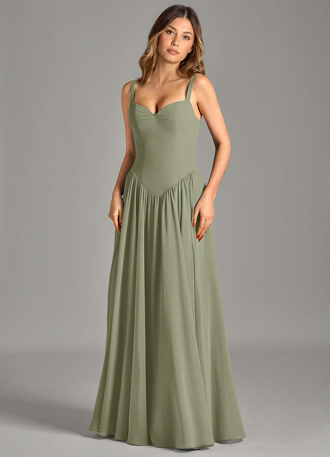 Azazie Evadina Brudepigekjoler En streg Korset Chiffon Gulv-længde Kjole image3