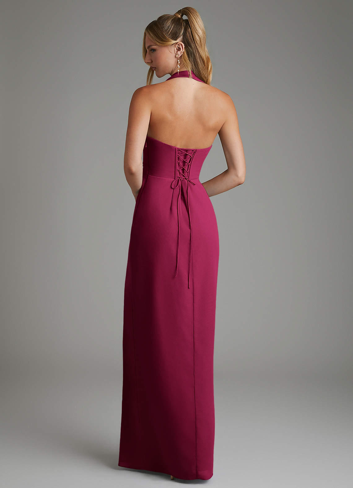 Azazie Tina At-home Try On Dresses Burgundy Mermaid Corset Chiffon Dress image5