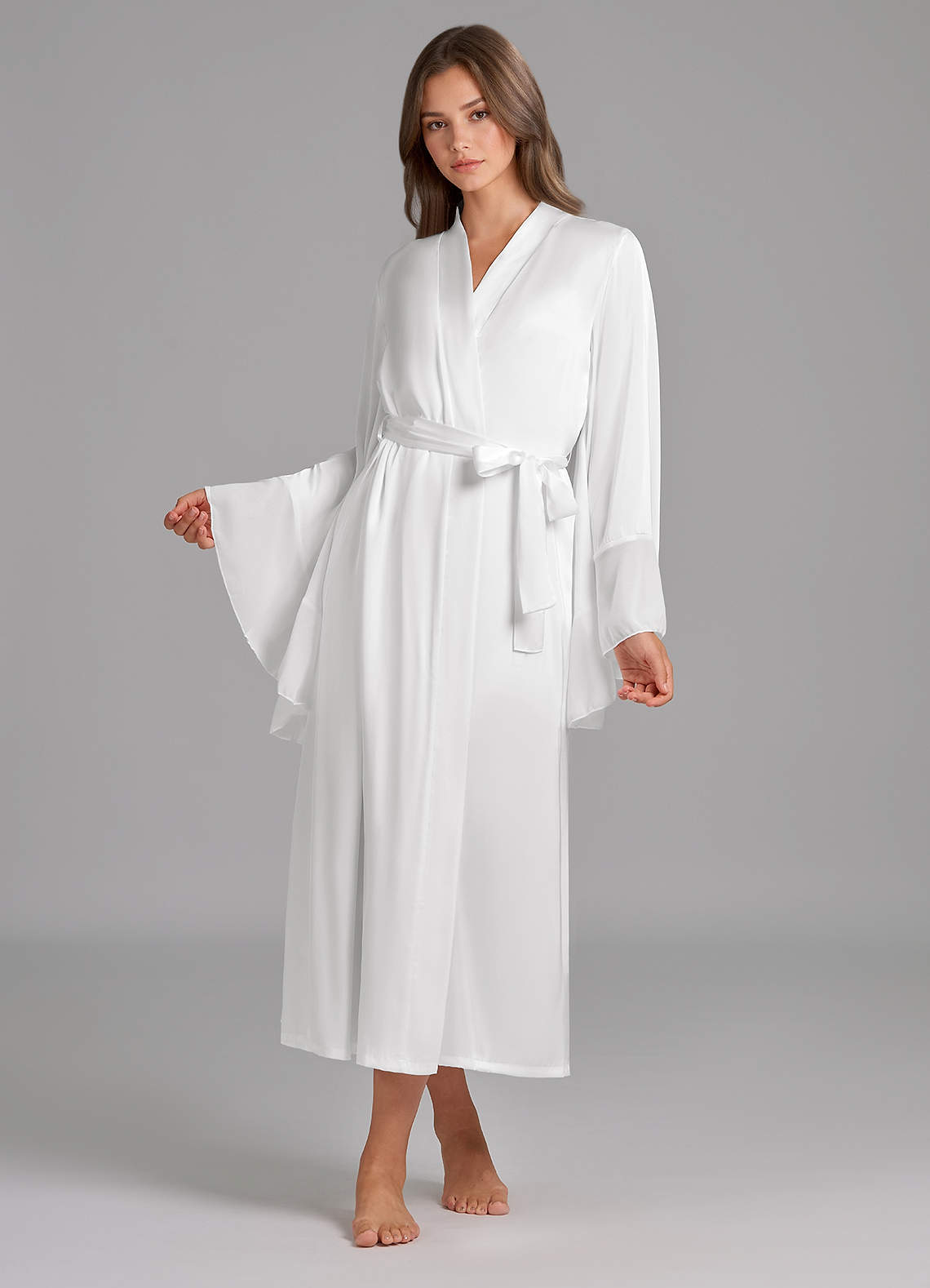 front Elegant White Satin Robe