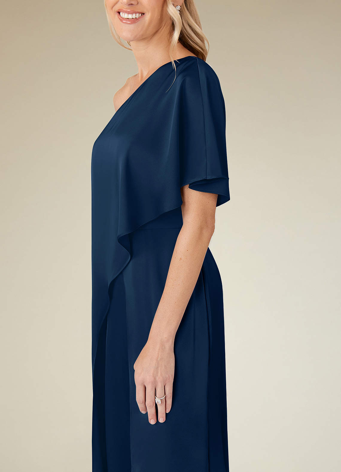 Azazie Hagretta Mother of the Bride Dresses Dark Navy Jumpsuit/Pantsuit Stretch Satin Dress image6