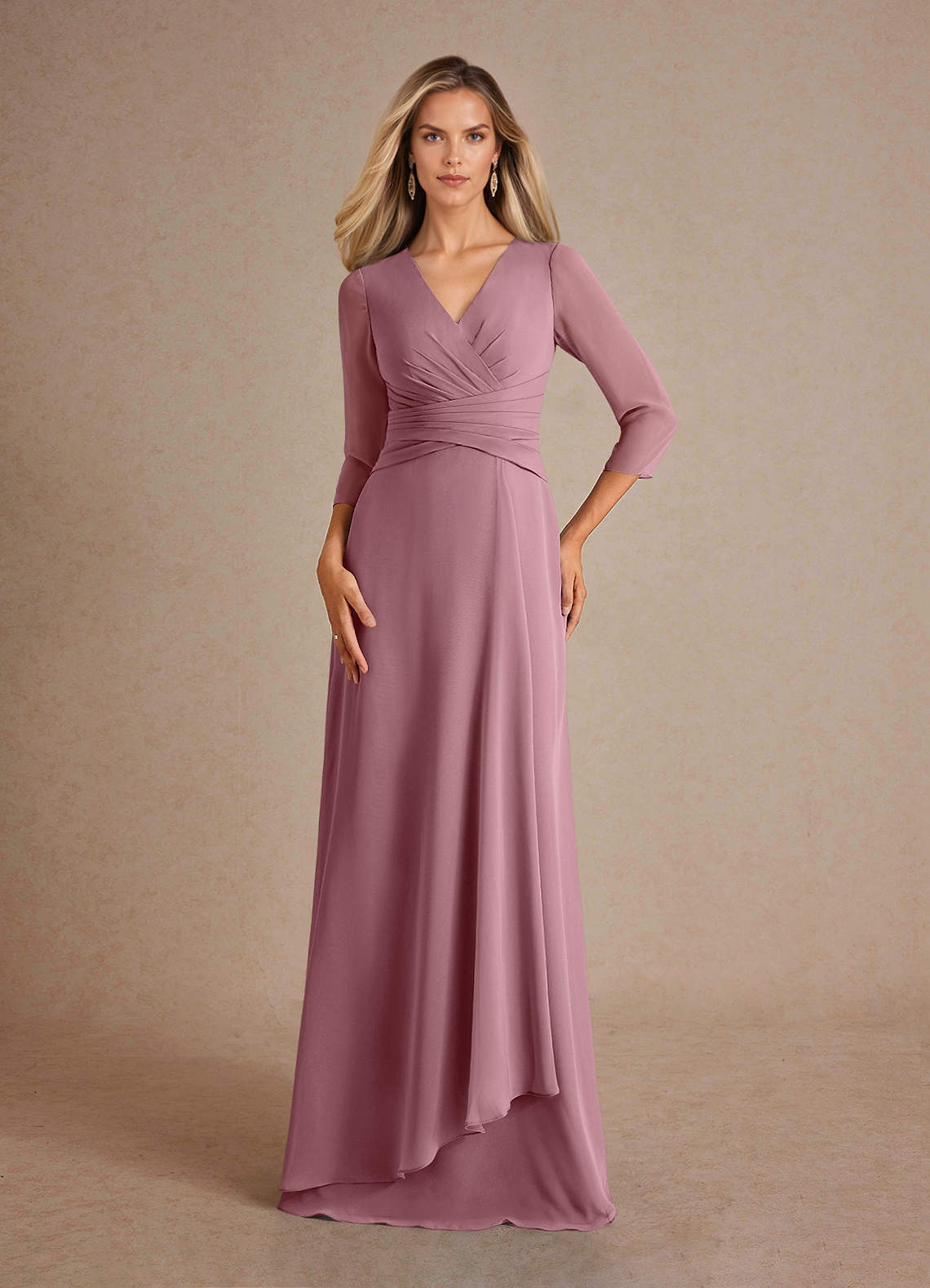 Azazie Mayfield vestidos de madre de la novia Vestido de Malva Vintage de Gasa de Corte En A con Plisado image1