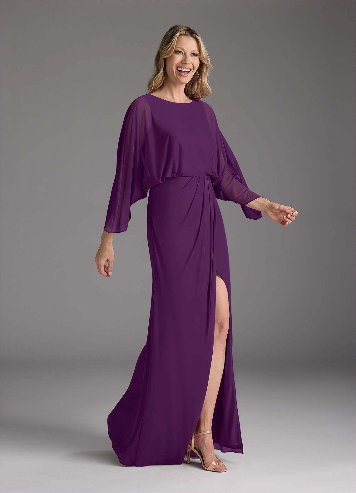 Azazie Ysabella Mother of the Bride Dresses Grape Mermaid Pleated Mesh Dress image1