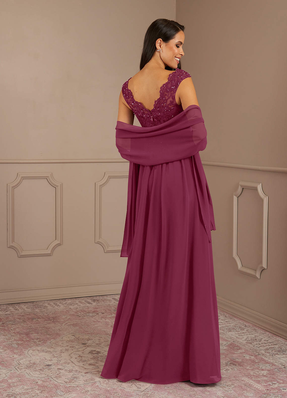 Azazie Plus Size A-Line/Princess V-Neck Floor-Length Lace Mother of The Bride or Groom Dresses - Mulberry