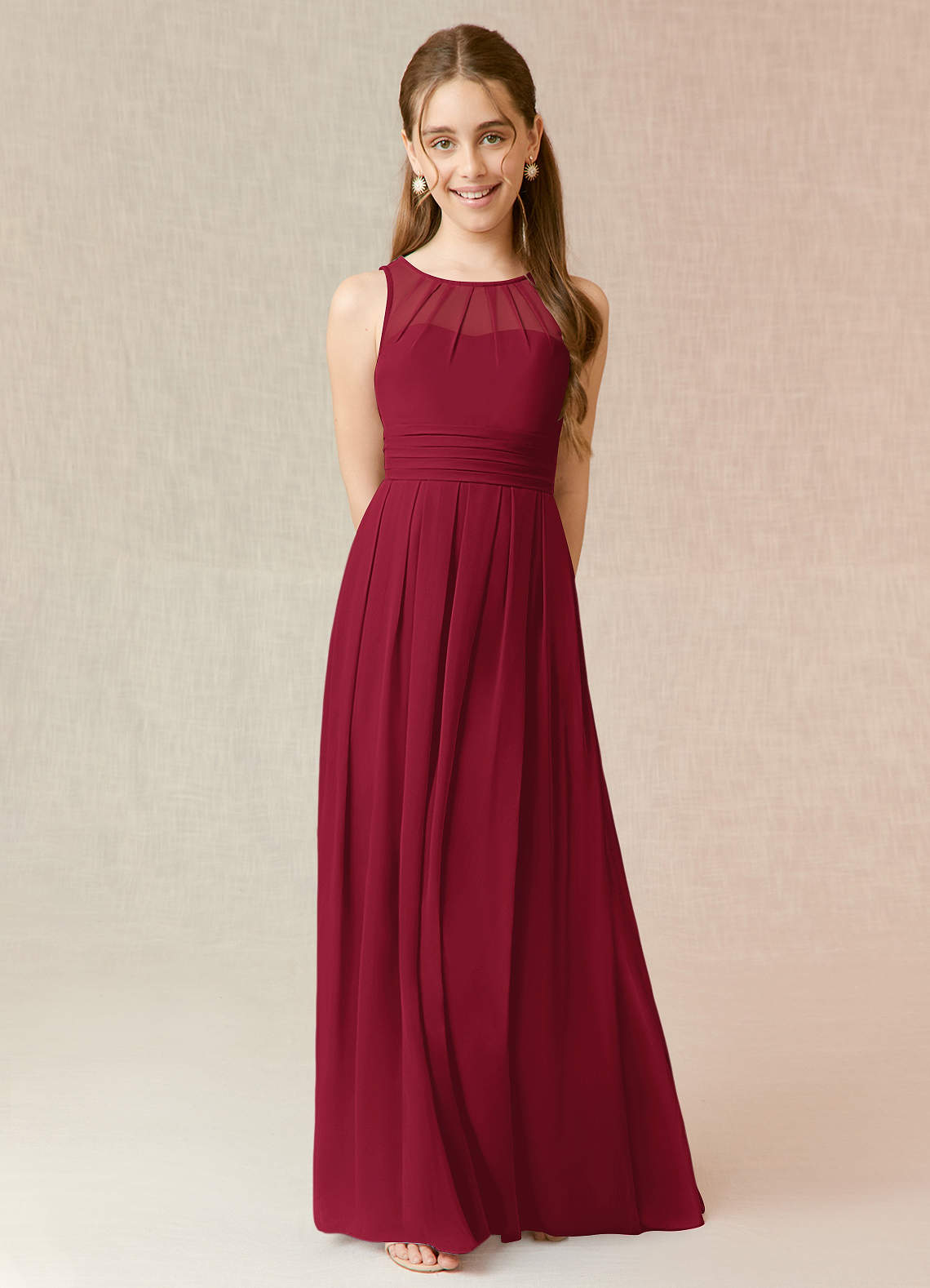 Azazie Bibiane Junior Burgundy A-Line Pleated Chiffon Dress image1