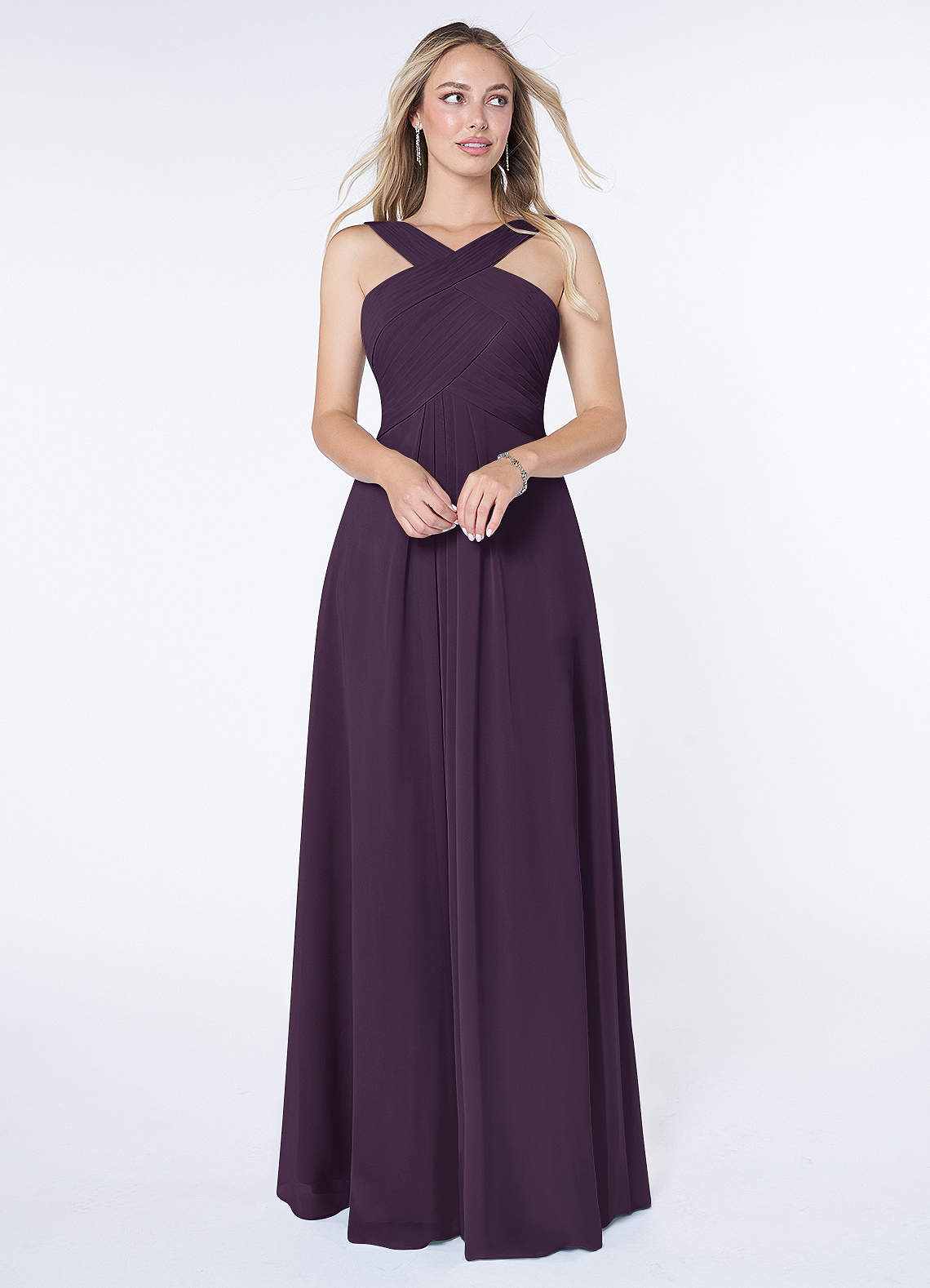 Azazie Kaleigh Bridesmaid Dresses Plum A-Line Pleated Chiffon Dress image1