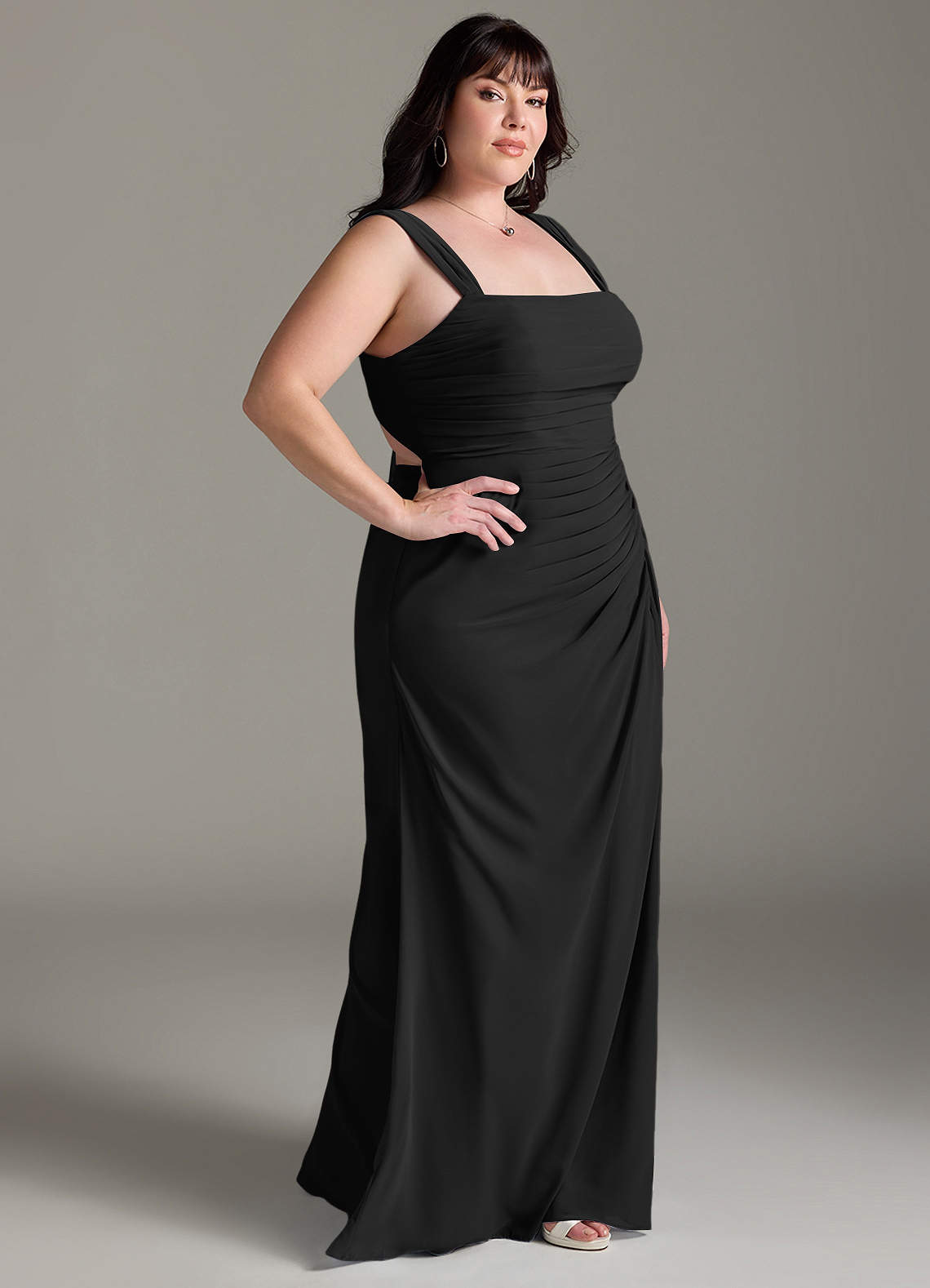 Azazie Jesaphine Bridesmaid Dresses Black Sheath Bow Chiffon Dress image9