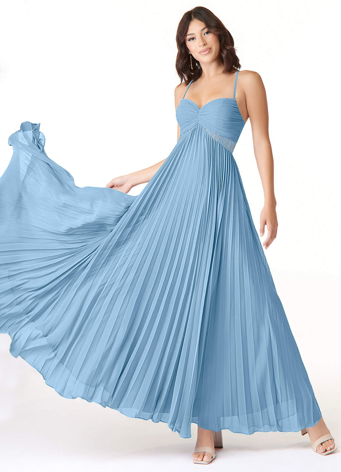 Azazie Devyn Vestidos de damas de honor Vestido de Azul Acero de Gasa de Corte en A con Corsé image1