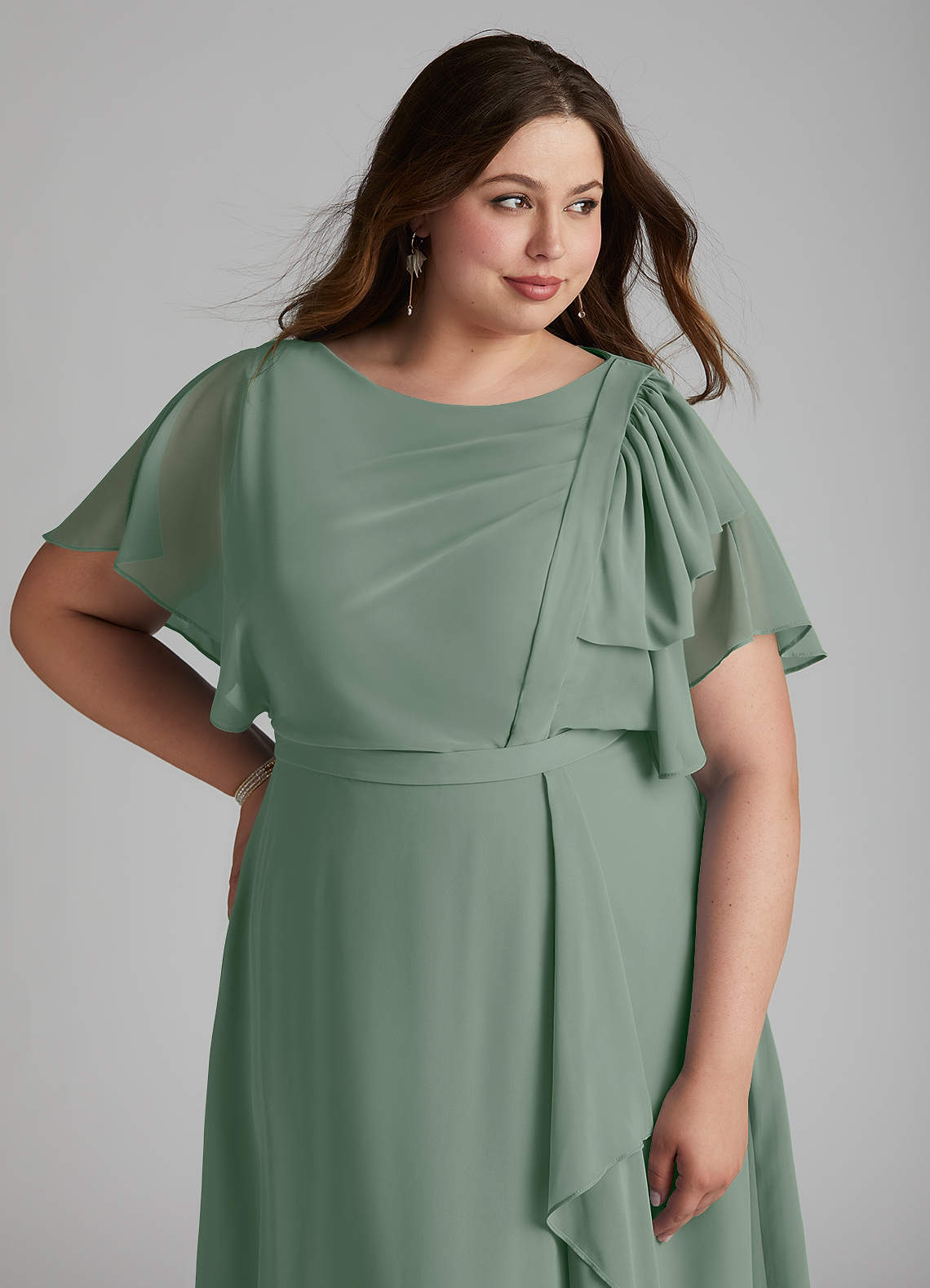 Azazie Aaliyah Silver Sage Modest Bridesmaid Dresses
