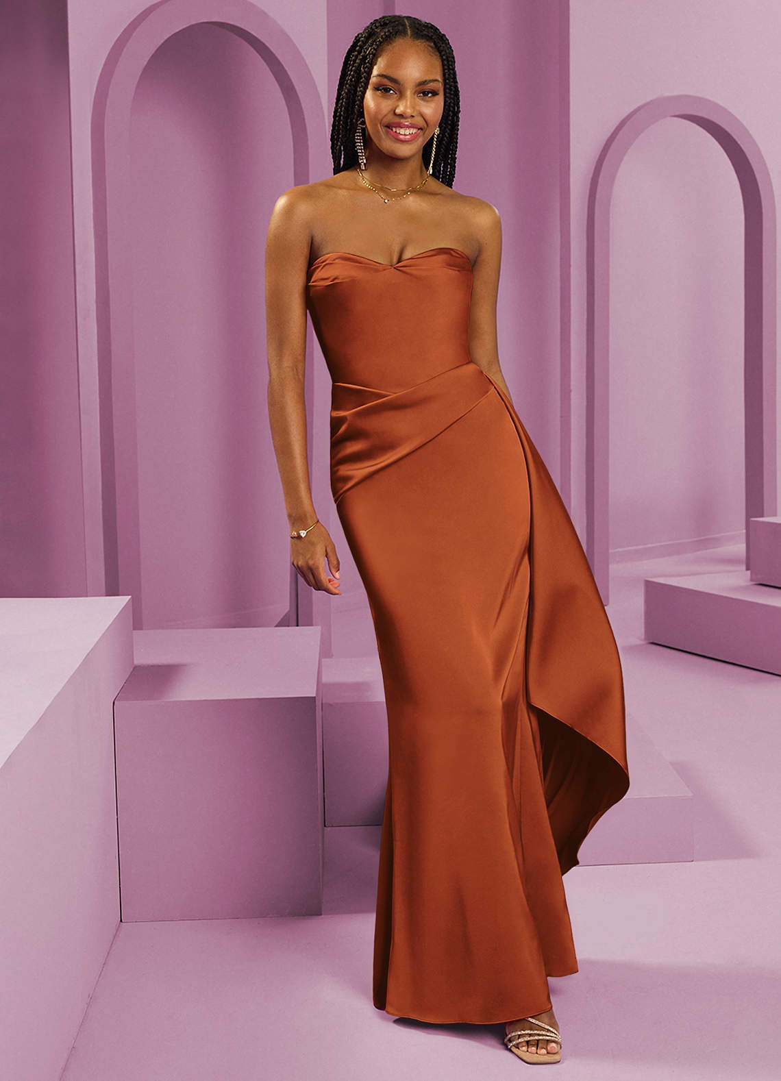 Barbie ♥ Azazie Bridesmaid Dresses Cinnamon Sheath Strapless Stretch Satin Convertible Dress image1