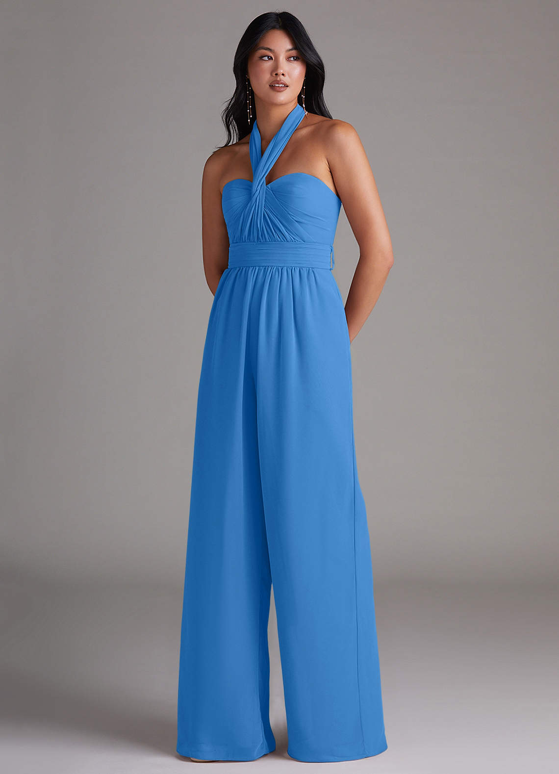 Turquoise Silk Blue Jumpsuit Azazie Lamara Blue Jay Bridesmaid