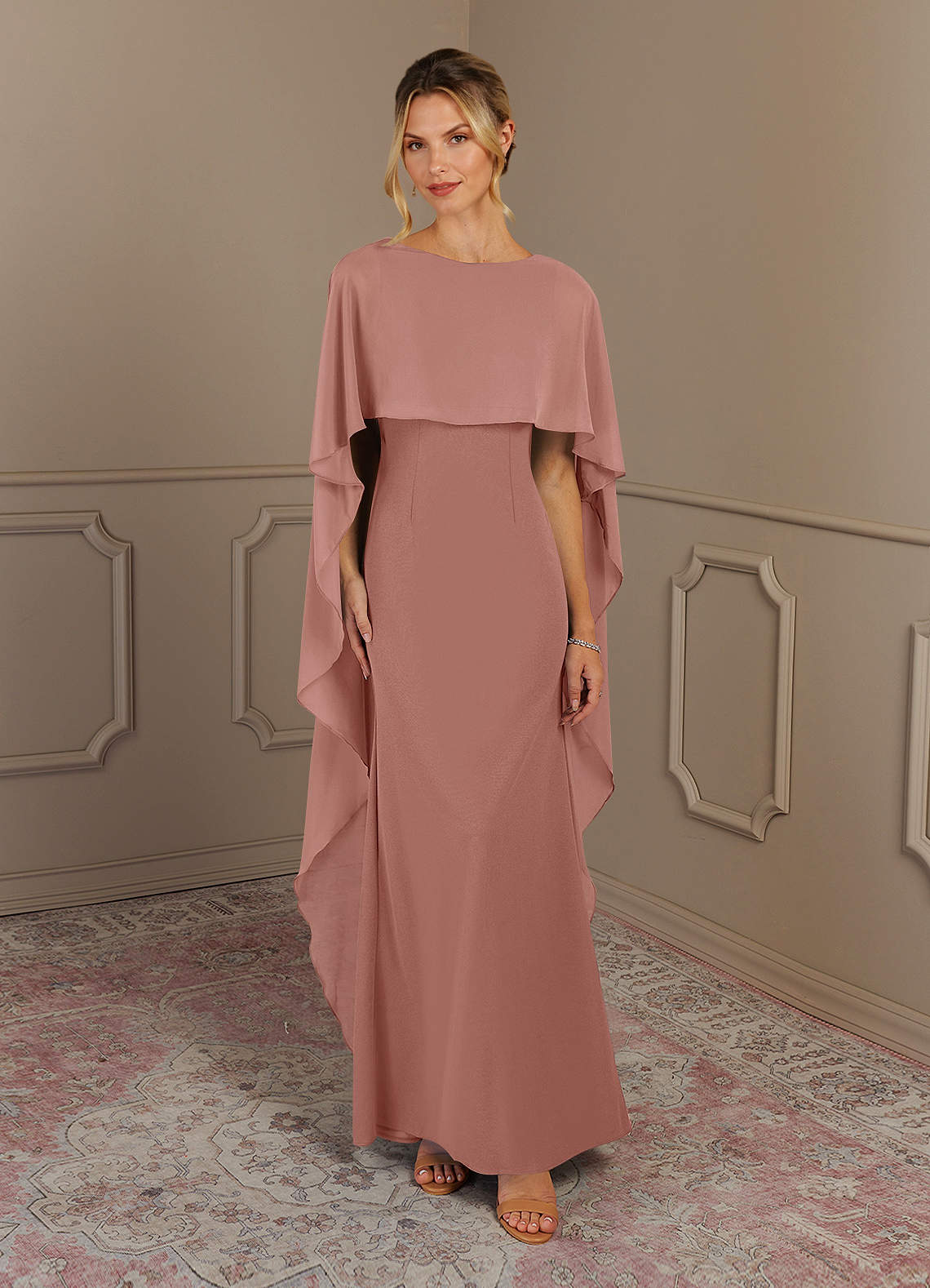 Azazie Dion Mother of the Bride Mekot Vaippa Scoop Stretch Crepe Lattian pituus Pukeutua image1
