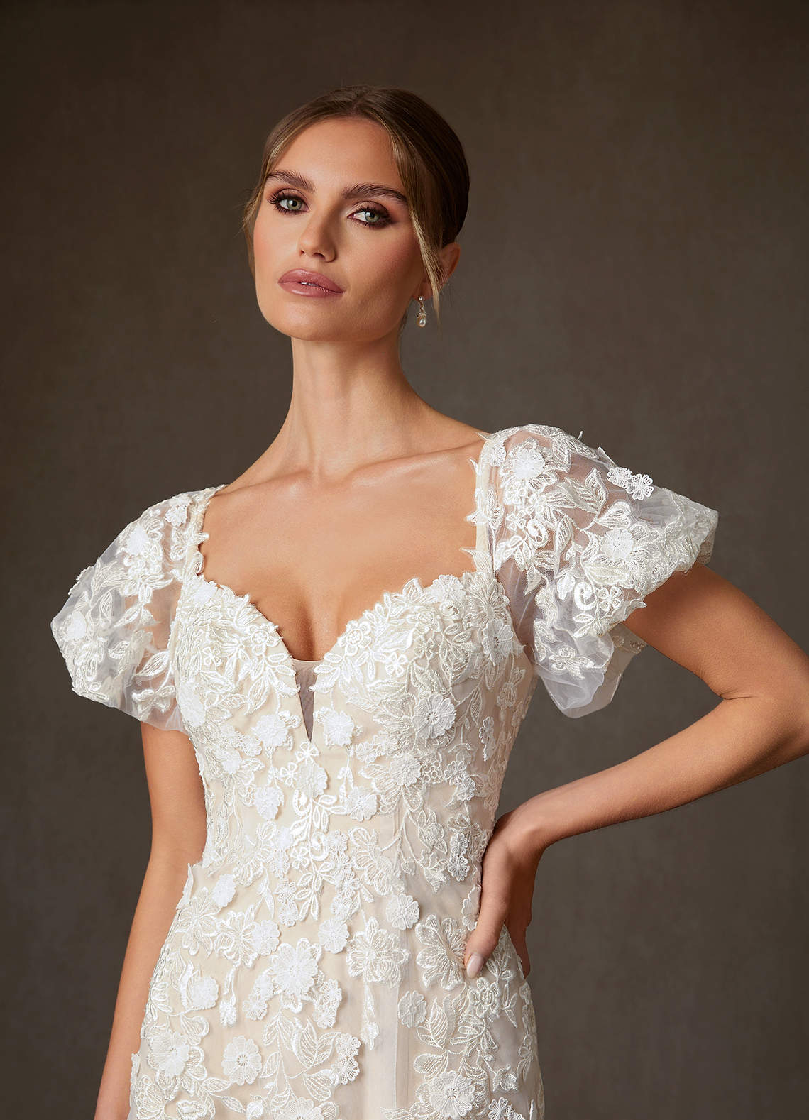 Azazie Vivienne Wedding Dresses Diamond White Champagne A-Line Sweetheart Lace Dress image7