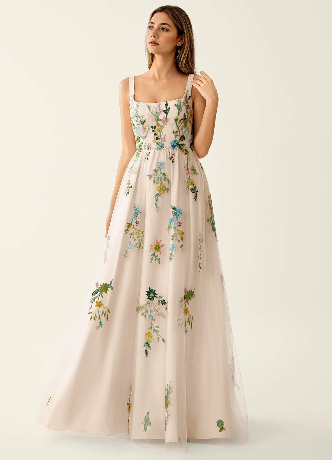 Saofire Blush Pink Multi Colorful embroidered flowers Prom Dress | Azazie Saofire Blush Pink Multi Colorful embroidered flowers Prom Dress | Azazie