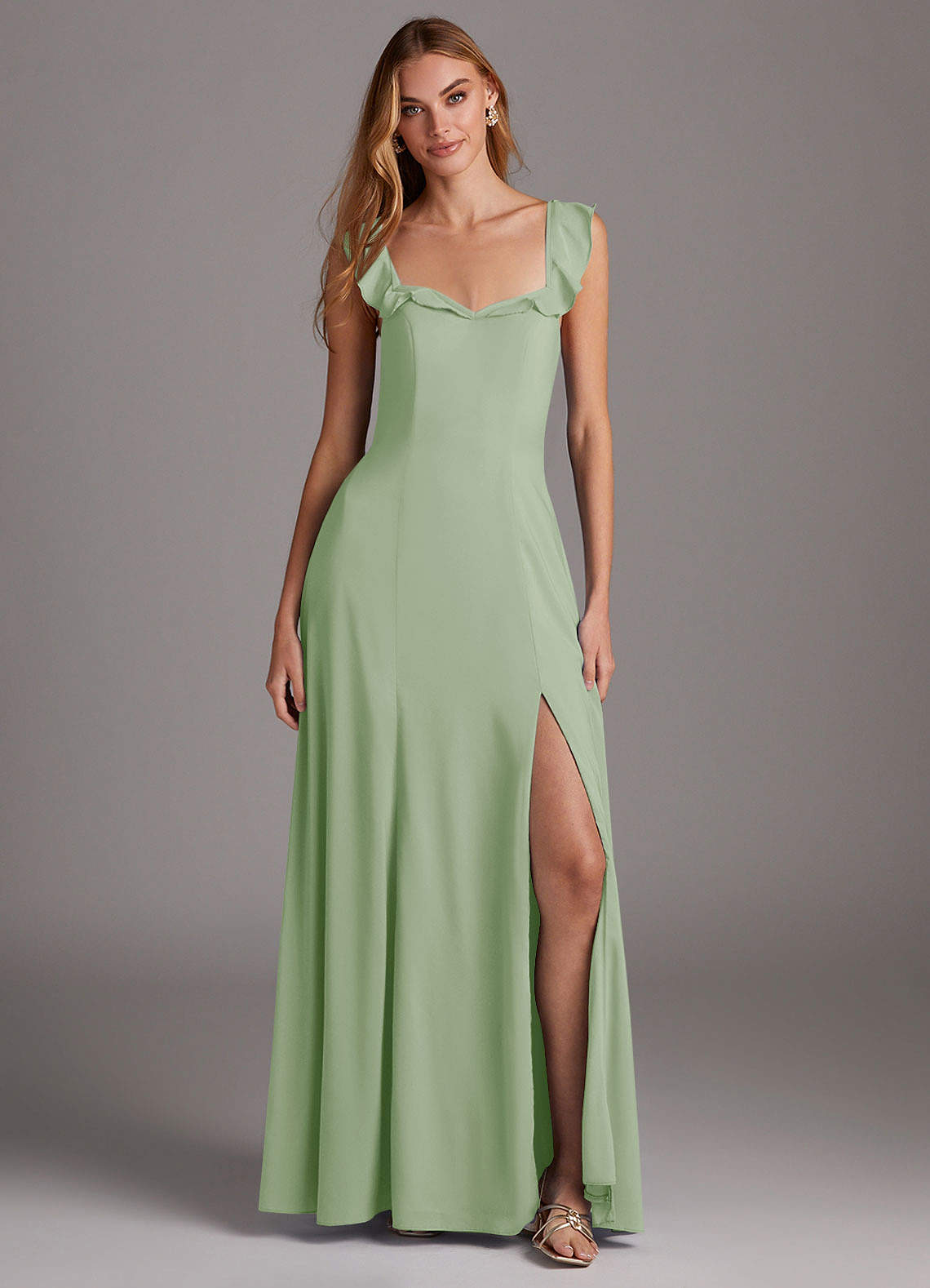 Azazie Arela Final Sale Dusty Sage A-Line Ruched Stretch Chiffon Dress image1