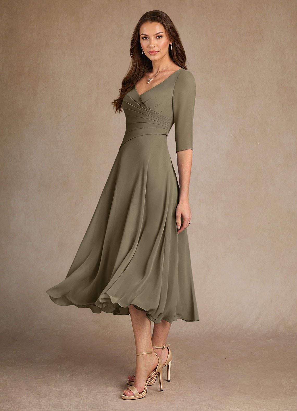 Azazie Durant vestidos de madre de la novia Vestido de Verde Sauce de Gasa de Corte En A con Plisado image1
